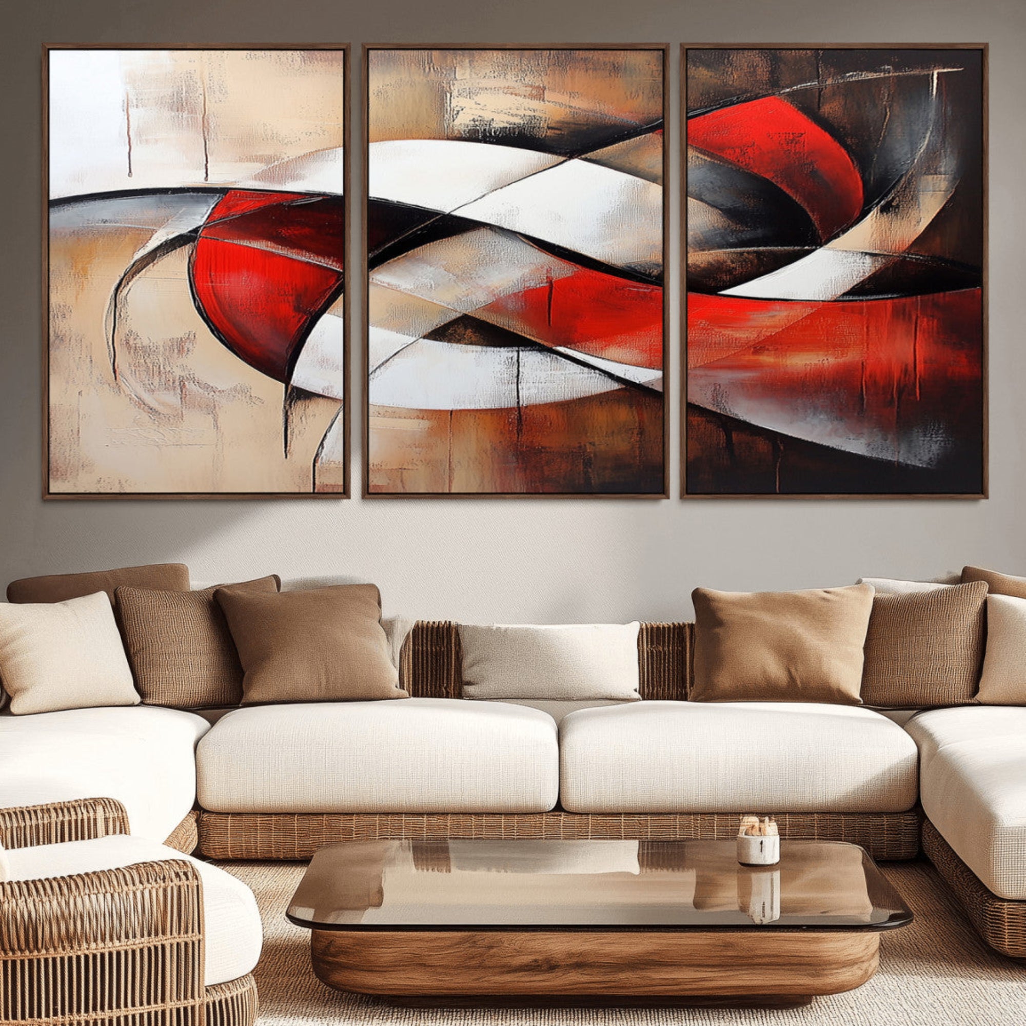 15342-MGV-CV-36X24-Abstract Wall Art - Modern Red and White Canvas Wall Art Print - Bold Geometric Abstract Canvas for