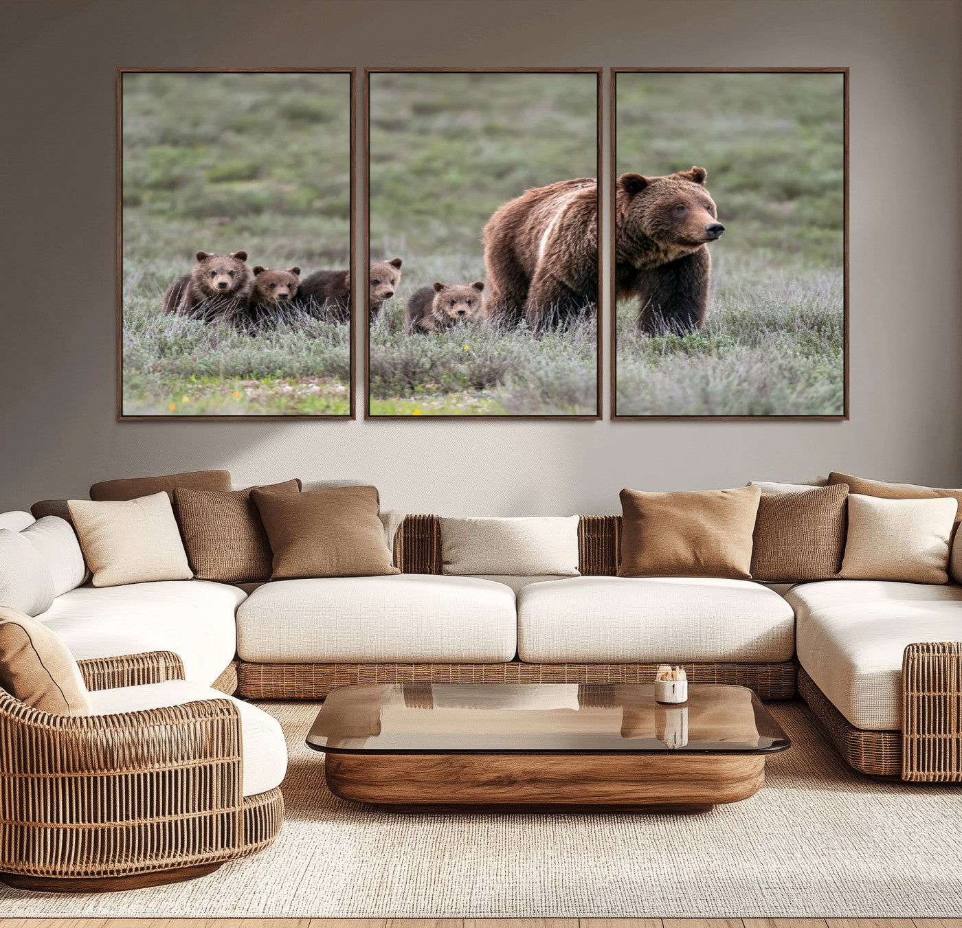 65087-MGV-CV-36X24-Wildlife Photography of 399 Grizzly Bear Cubs | Queen of the Tetons Canvas Wall Art Print