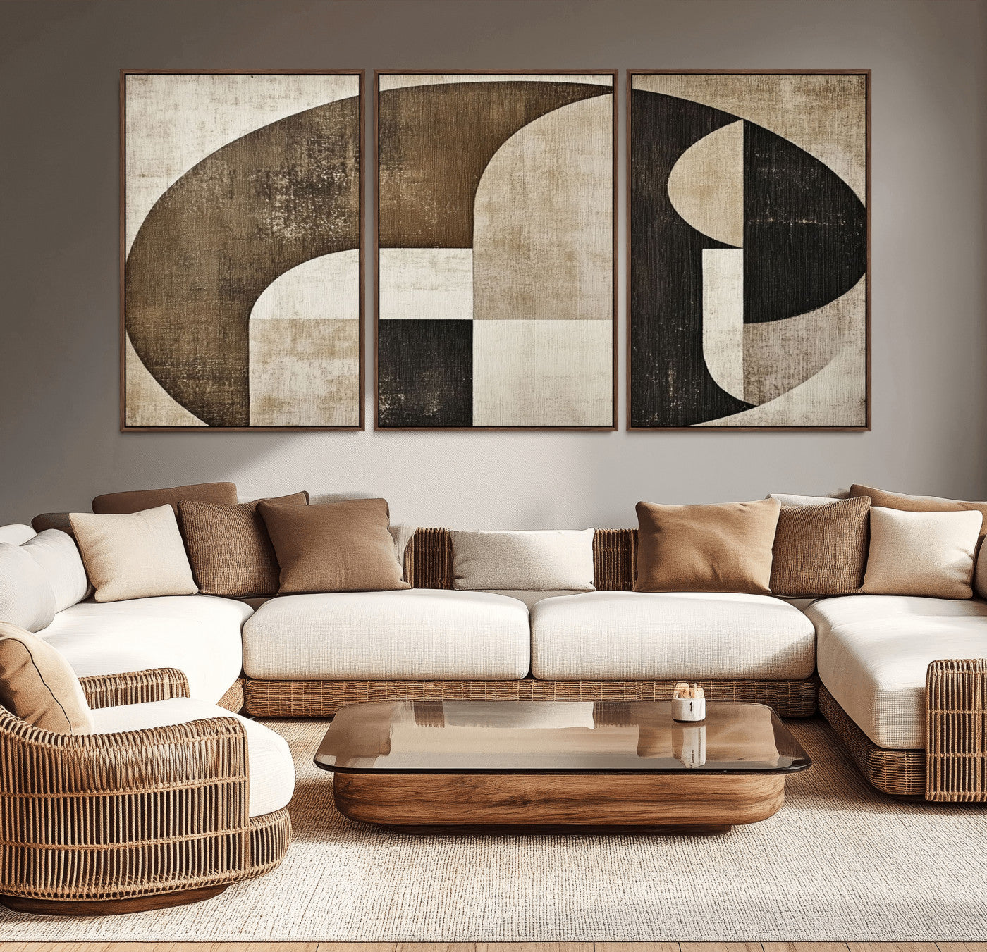 MGV-FC-60X30-3P - Wabi Sabi Abstract Wall Art | Geometric Modern Minimalist Canvas Print with Neutral Mid Century Art