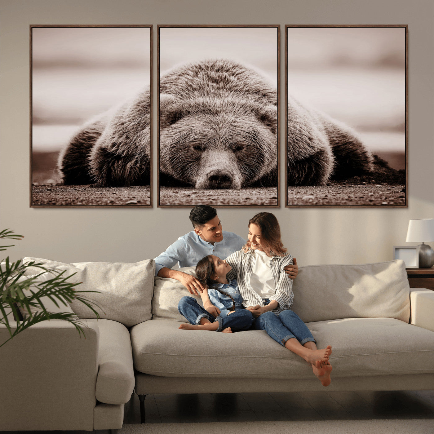 MGV-FC-60X30-3P - Grizzly Bear Wall Art Print - Bear Canvas Wall Art - Rustic Bear Portrait Canvas Print for Cabin Wall Decor and Nature-Inspired Spaces