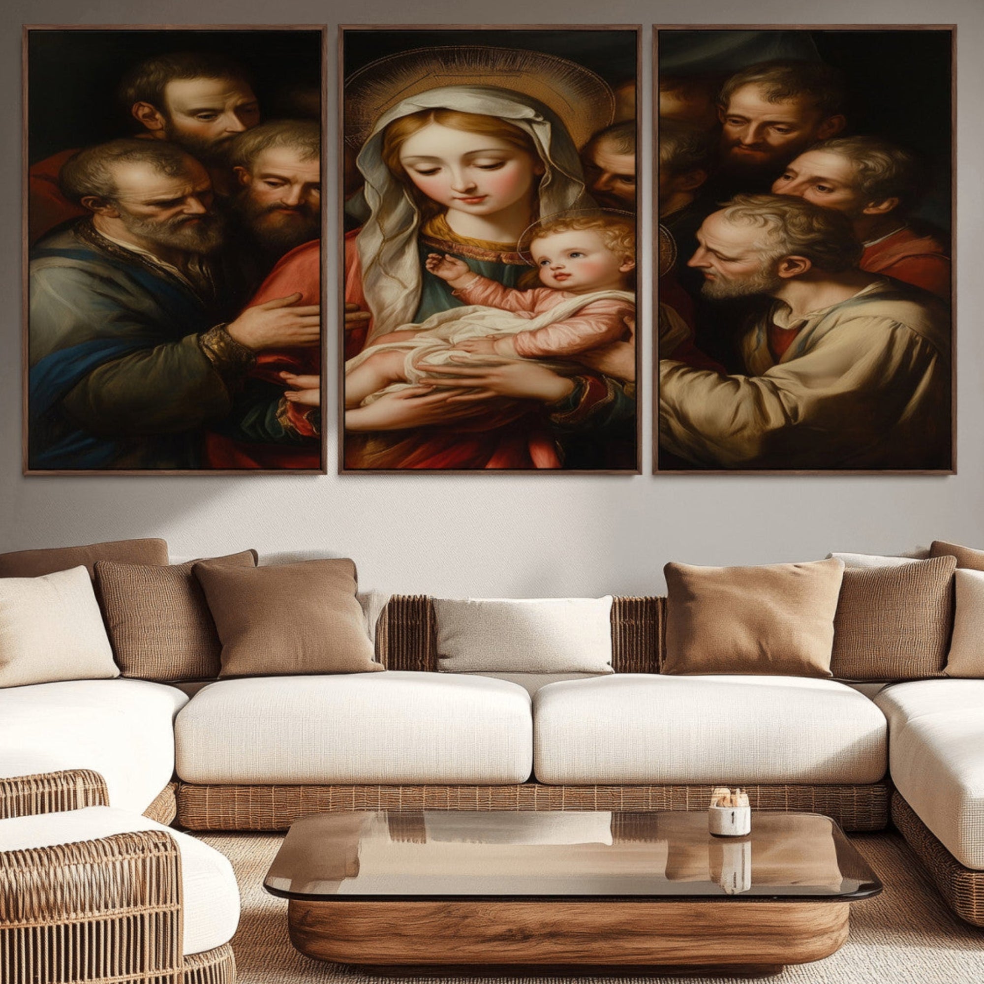 -Religious Canvas Wall Art Print - Madonna and Child with Apostles Art Print - Classic Christian
