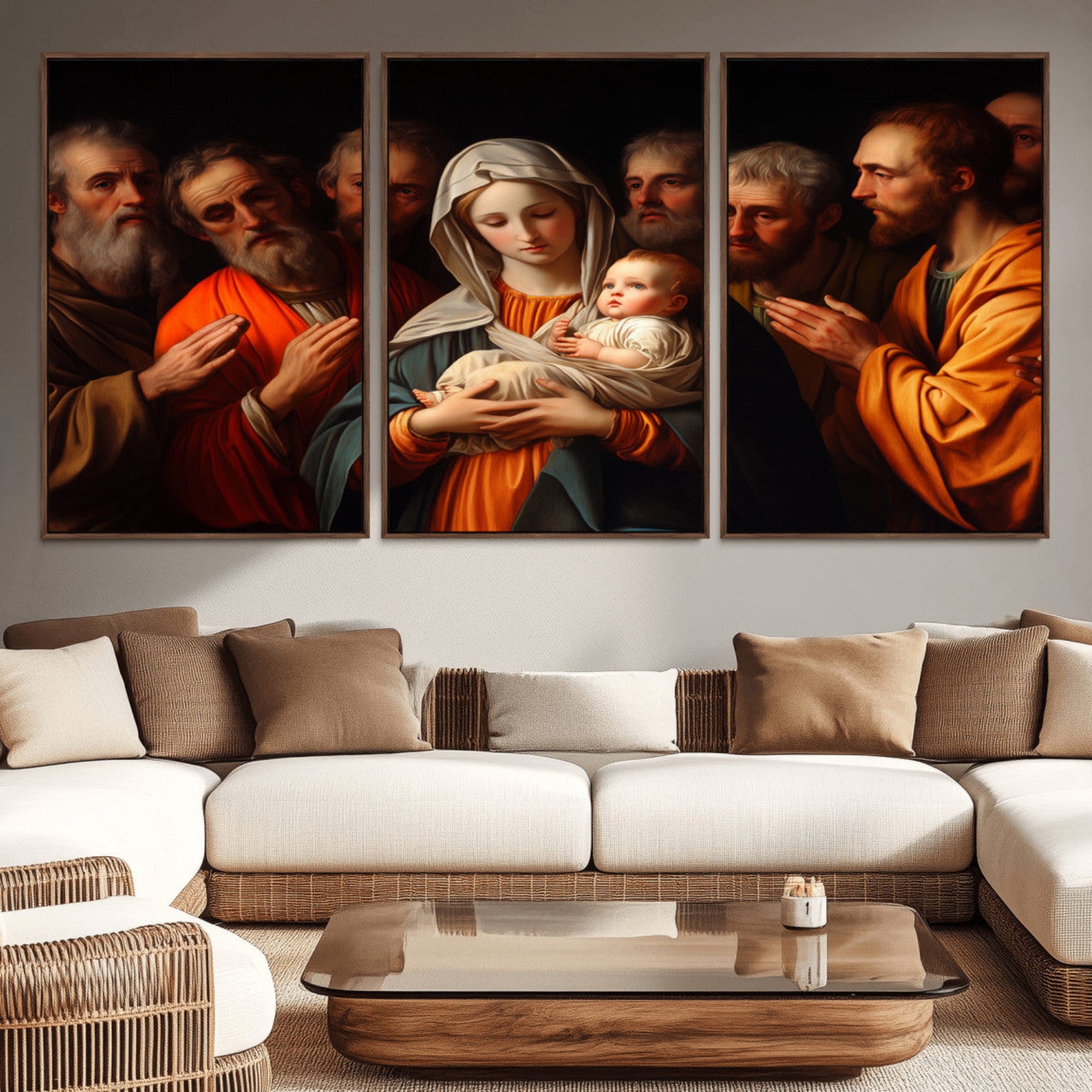 -Religious Canvas Wall Art Print - Madonna and Child with Apostles Art Print - Classic Christian