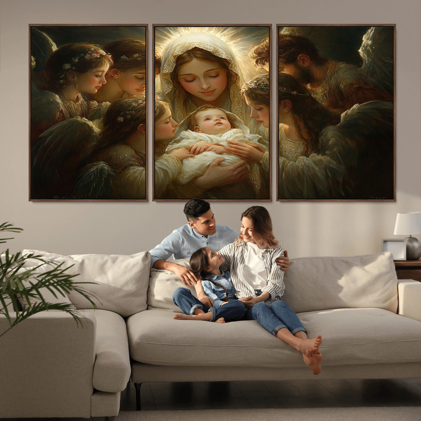 MGV-FC-60X30-3P - Mary Jesus Canvas Wall Art Print - Madonna and Child with Apostles Art Print - Classic Christian
