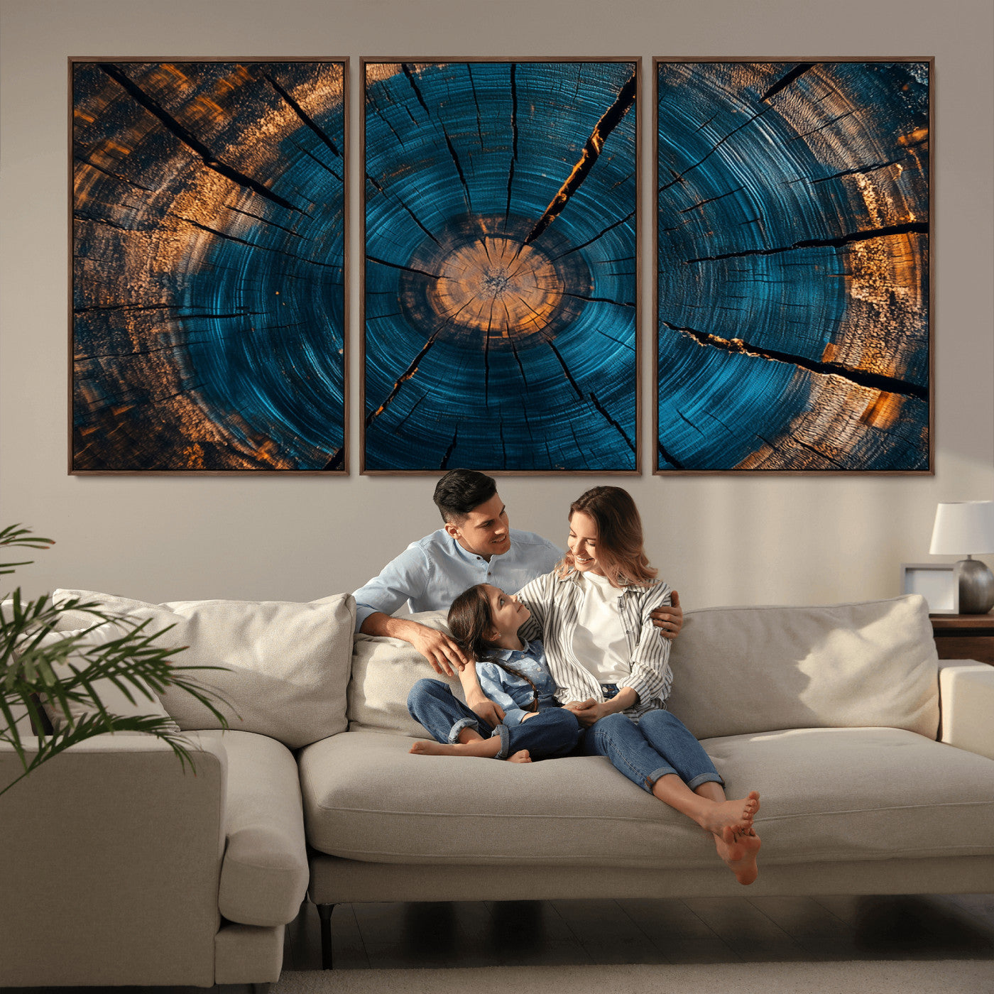 MGV-FC-60X30-3P - Abstract Tree Rings Wall Art Canvas Print - Wood Grain Rings Artwork Print - Nature Woodland Modern