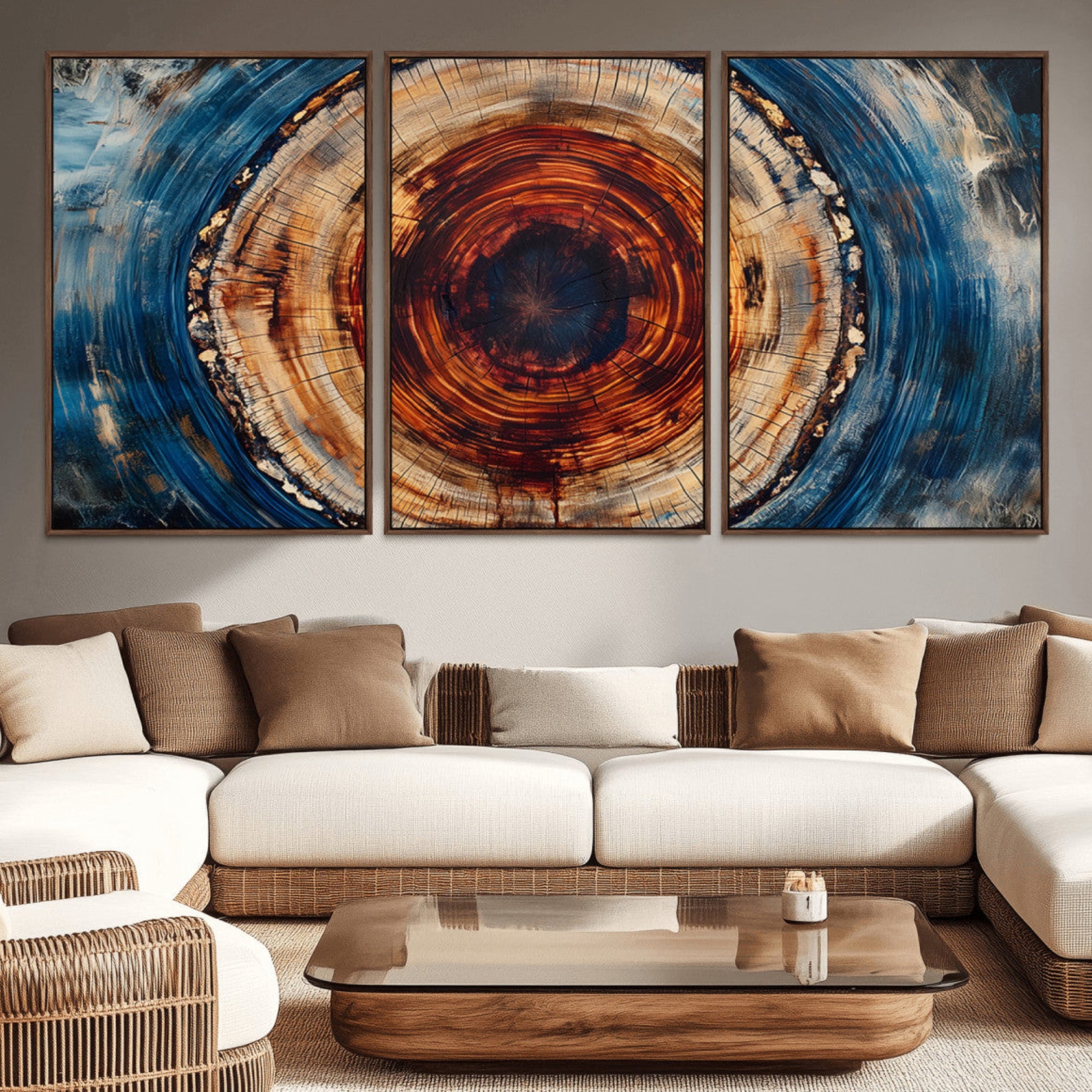 90395-MGV-CV-36X24-Abstract Framed Tree Rings Wall Decor, Wood Grain Rings Artwork Print, Nature Woodland Modern Wall