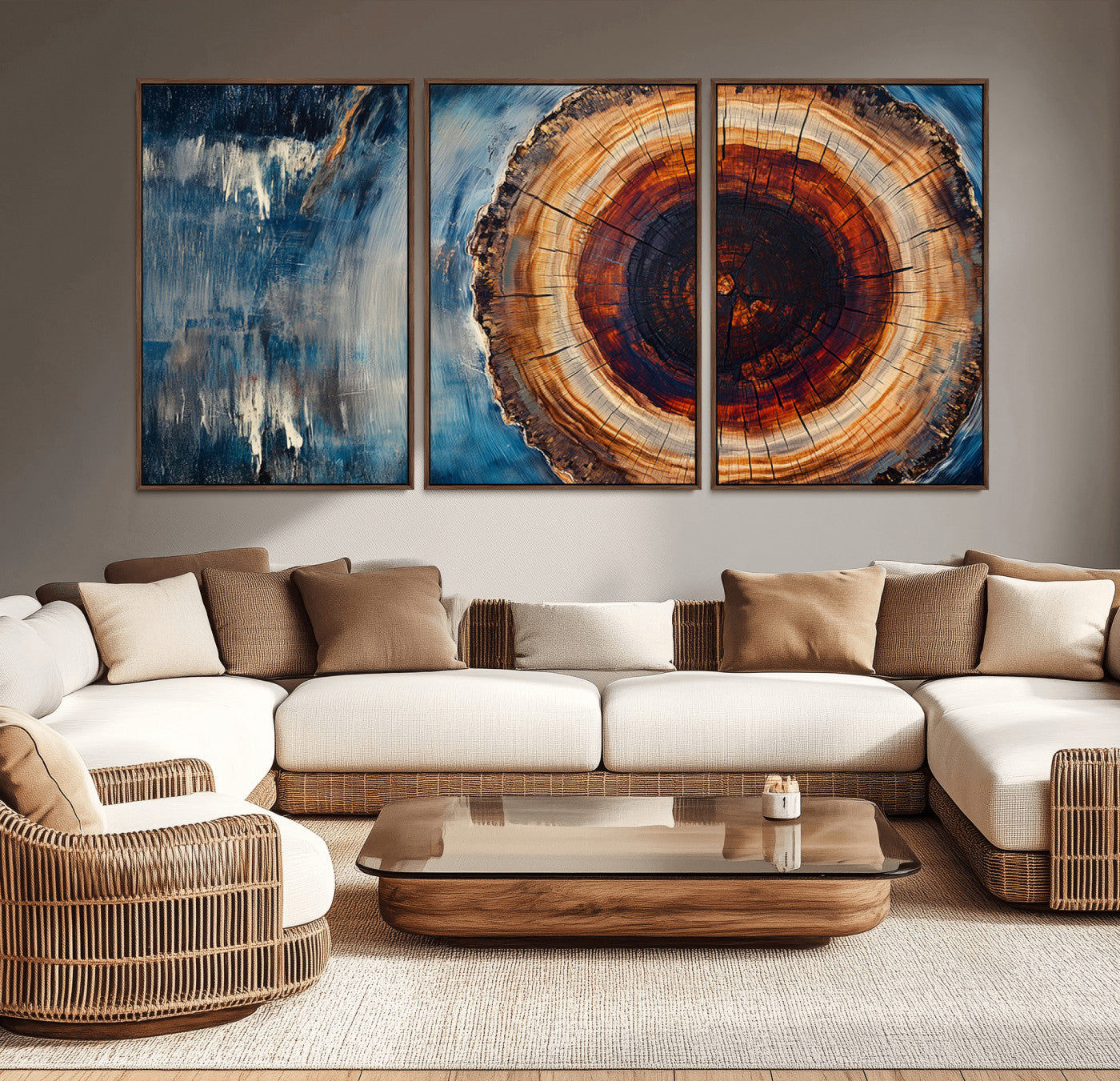MGV-FC-60X30-3P - Abstract Tree Rings Wall Art Canvas Print - Wood Grain Rings Canvas Print - Nature Woodland Wall