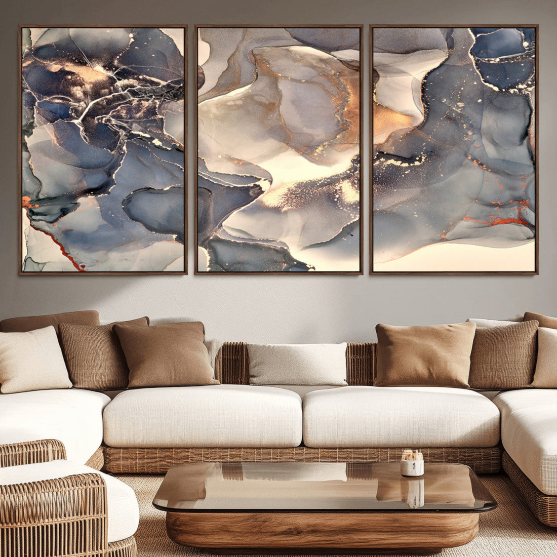 Abstract Blue and Gold Wall Art - Fluid Ink Artwork - Modern Luxury Wall Decor