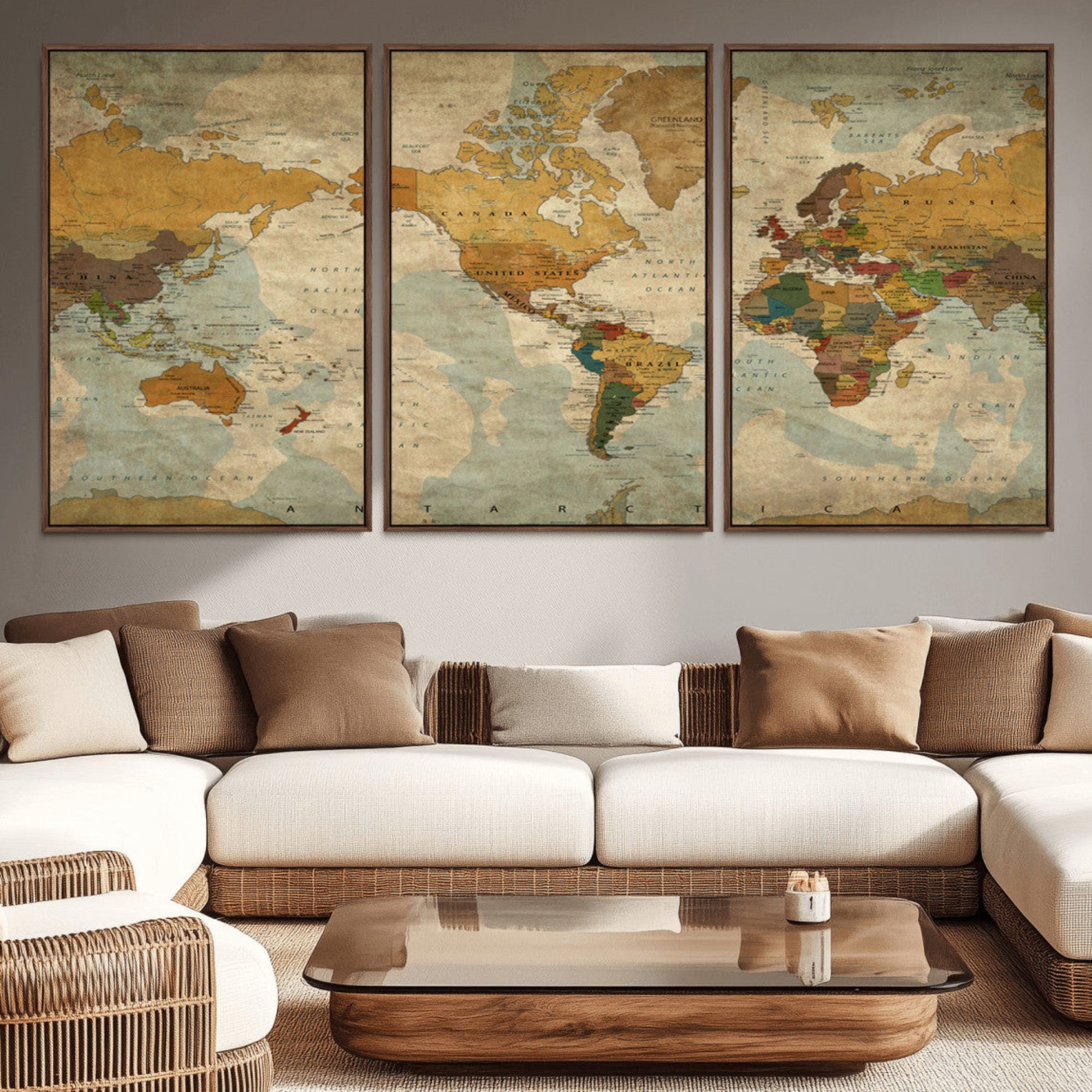 52482-MGV-CV-36X24-Push Pin World Map Canvas Print – Framed Travel Tracker Wall Art for Couples, Romantic Anniversary Gift and Elegant Home Decor