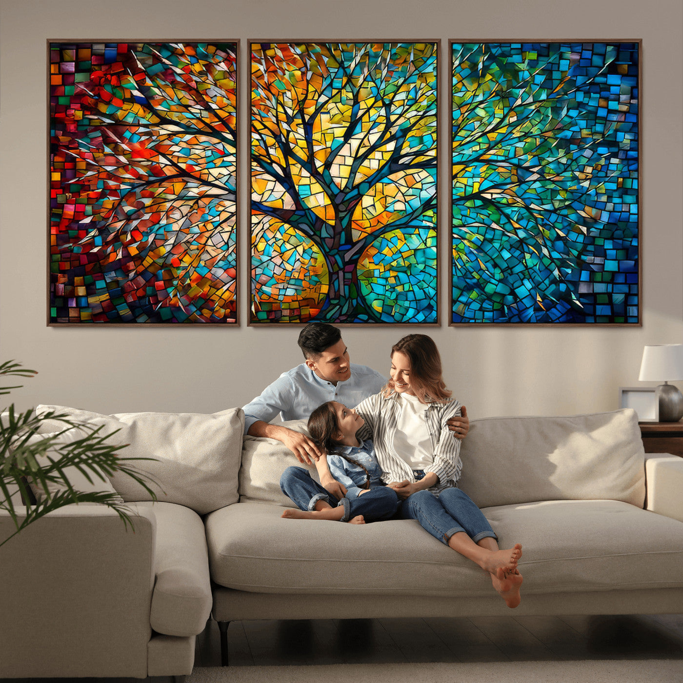 99325-MGV-CV-36X24-Yggdrasil Tree of Life Wall Art Print Canvas | Mosaic Style 3-Panel Canvas Print