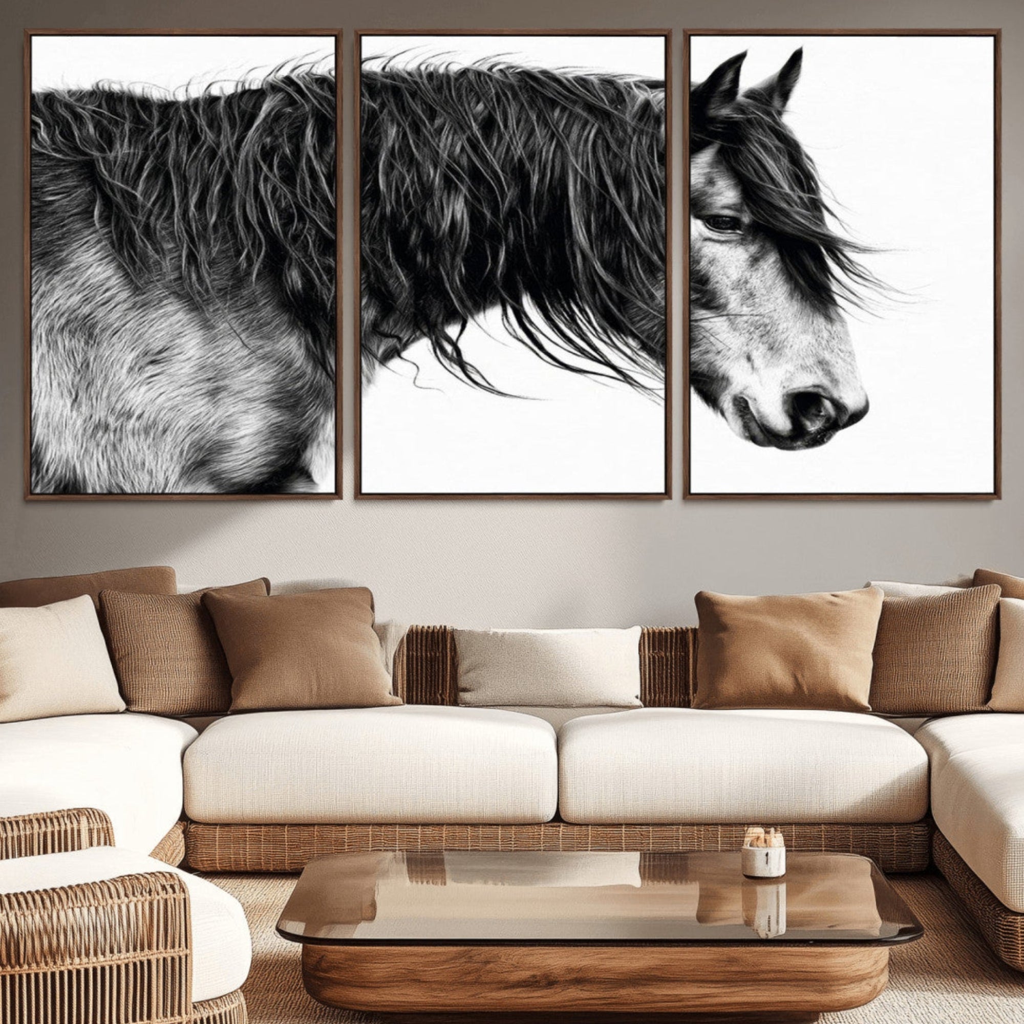 -Black Horse Wall Art Canvas Print for Farmhouse Decor and Woodland Decoration