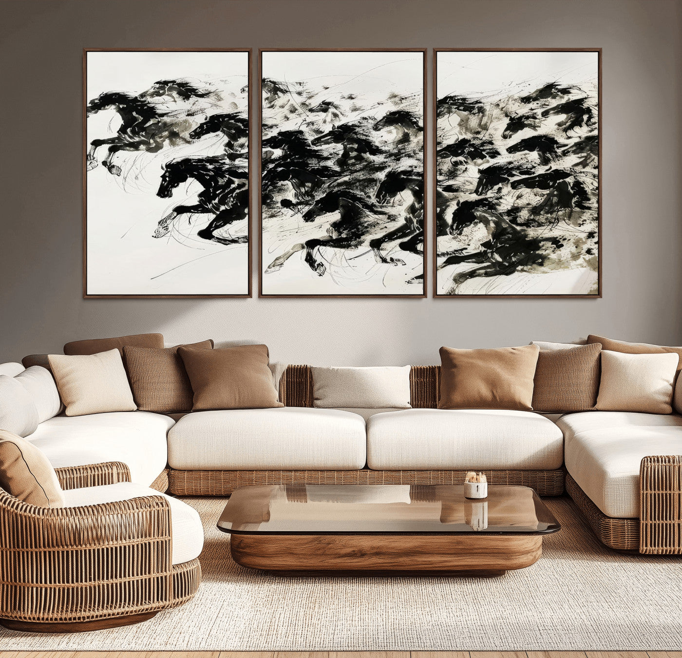 23069-MGV-CV-36X24-Abstract Horse Wall Art Canvas Print - Dynamic Black Ink Horse Print - Modern Equine Wall Decor for