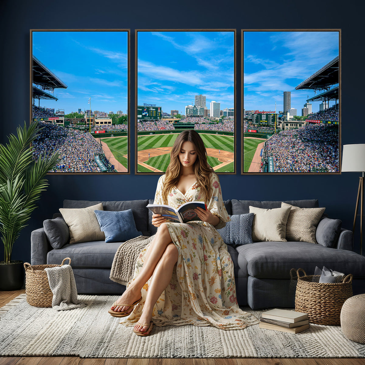 32373-MGV-CV-36X24 - Wrigley Field Chicago Cubs Panoramic Art Multi-Piece Canvas