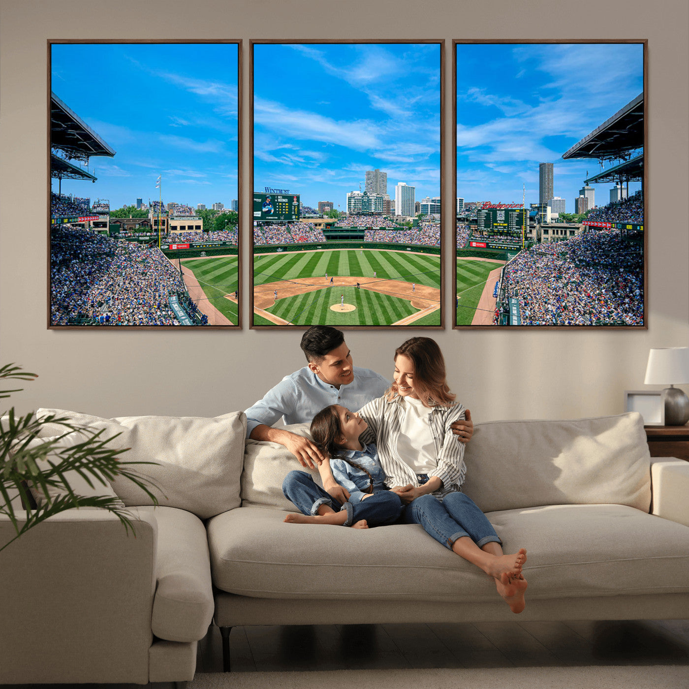 MGV-FC-60X30-3P - Wrigley Field Chicago Cubs Panoramic Art Multi Piece Canvas - Iconic Baseball Stadium Print for