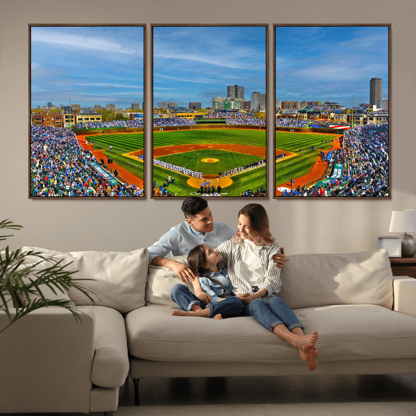 MGV-FC-60X30-3P - Wrigley Field Chicago Cubs Panoramic Multi Piece Canvas Wall Art - Iconic Baseball Stadium Canvas