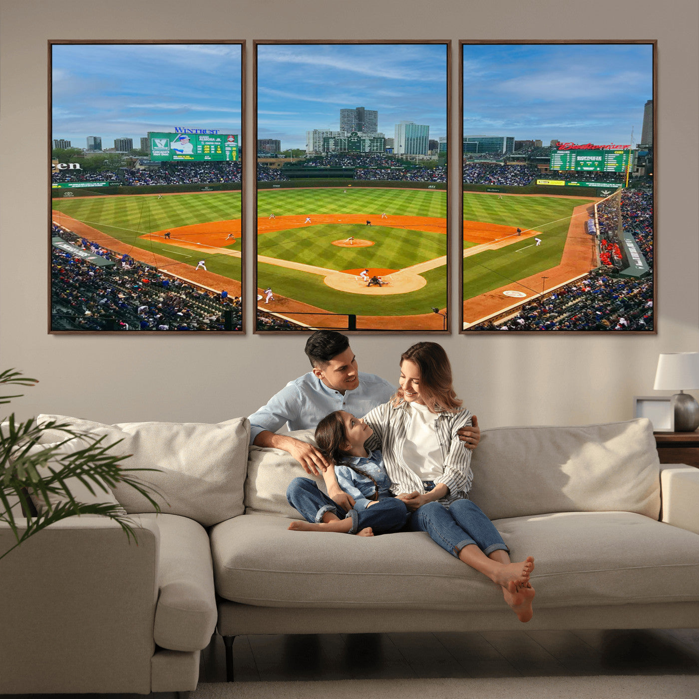 MGV-FC-60X30-3P - Wrigley Field Chicago Cubs Panoramic Multi Piece Canvas Wall Art - Iconic Baseball Stadium Print for