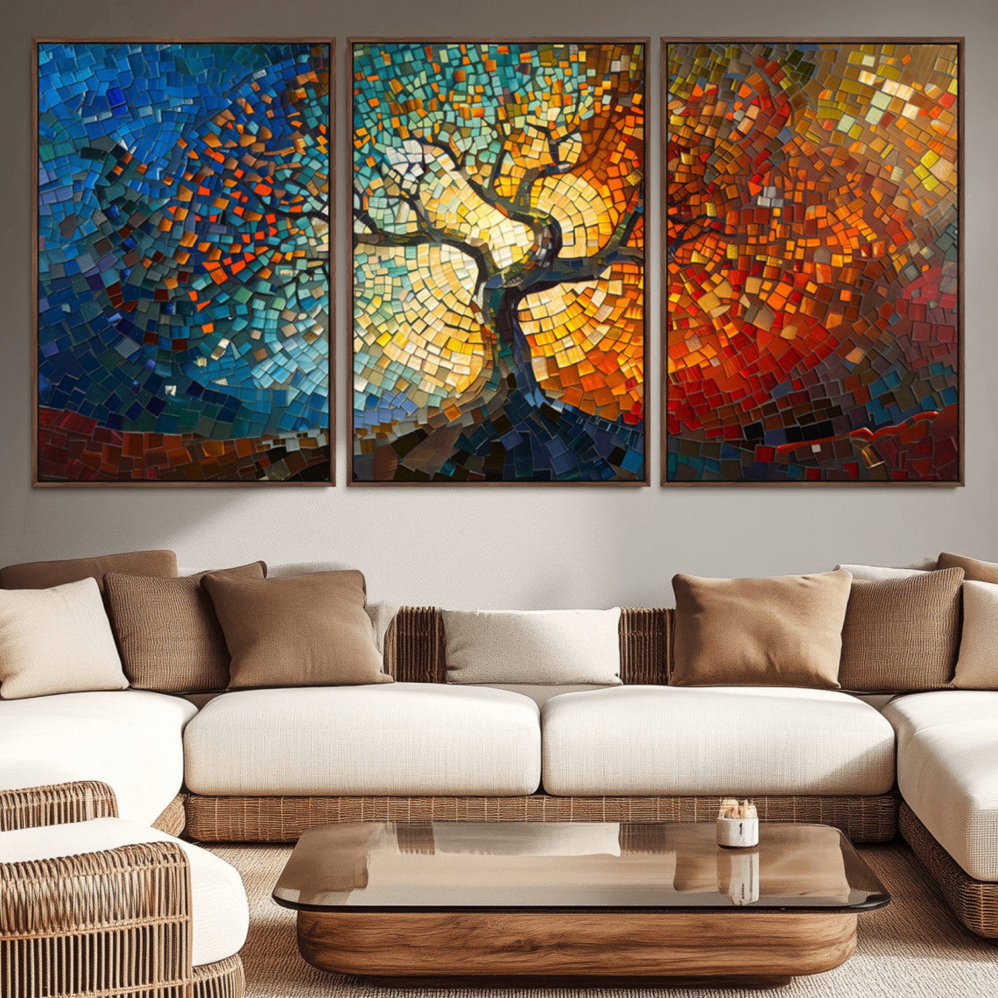 66056-MGV-CV-36X24-Yggdrasil Tree of Life Mosaic Stained Glass Wall Art Canvas, Yggdrasil Tree of Life Mosaic Canvas