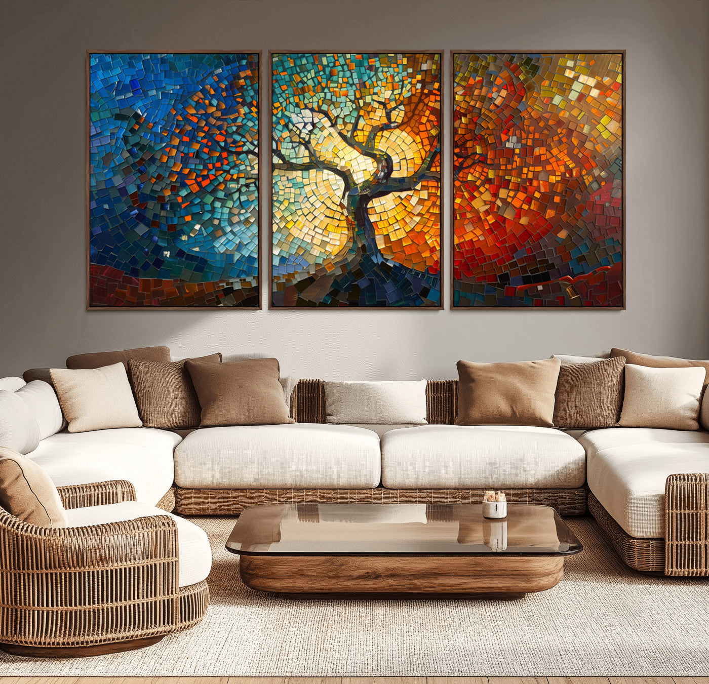 MGV-FC-60X30-3P - Mosaic Tree Canvas Wall Art Canvas Print – Vibrant Stained Glass-Inspired Tree of Life - Ready to