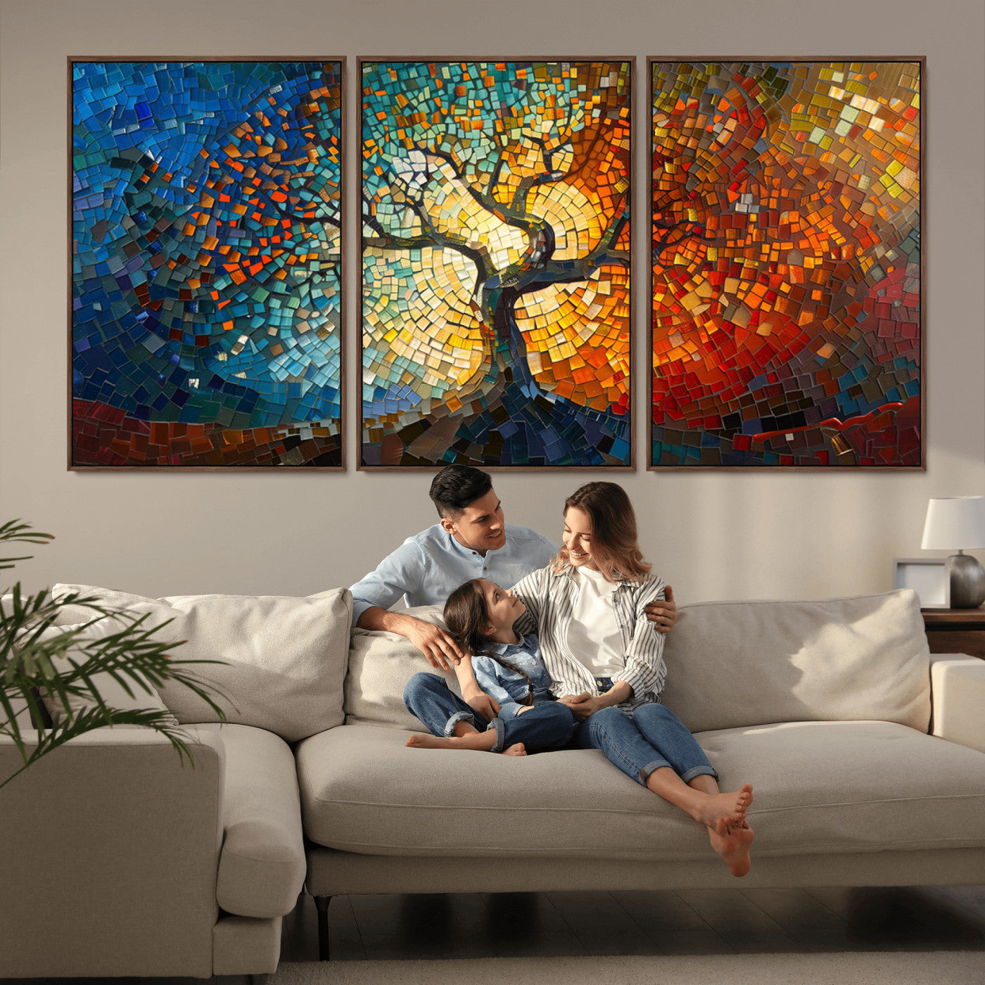 MGV-FC-60X30-3P - Mosaic Tree Canvas Wall Art Canvas Print – Vibrant Stained Glass-Inspired Tree of Life - Ready to