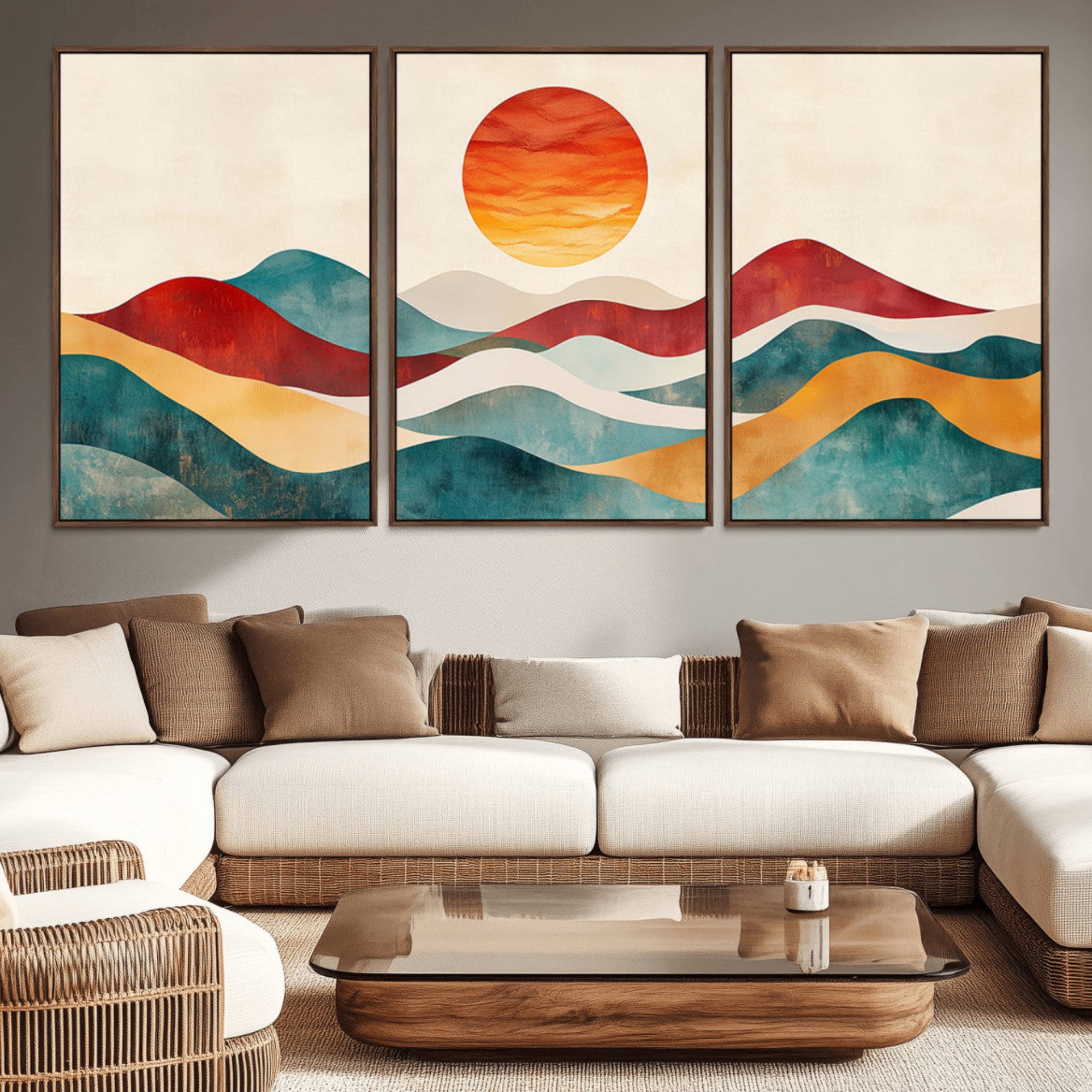 79094-MGV-CV-36X24-Southwest Mountain Canvas - Boho Triptych Wall Art - Rustic Woodland Nursery Decor - Abstract Nature