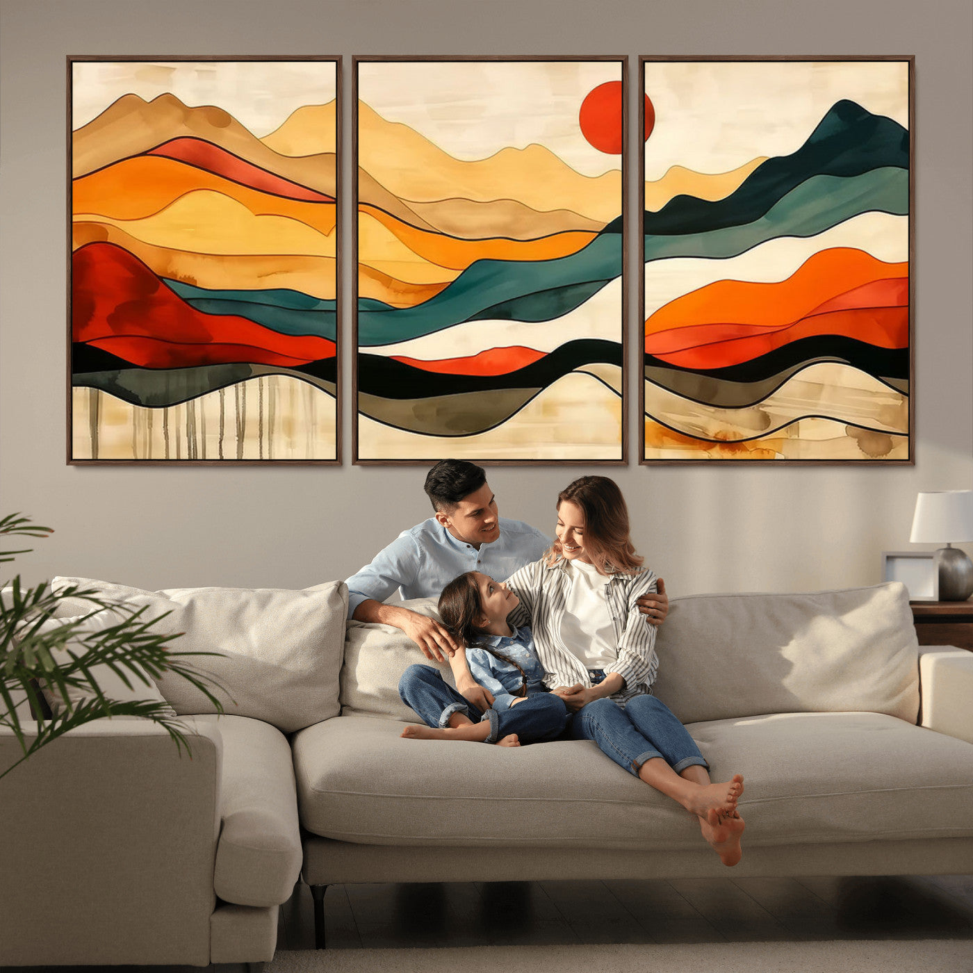 MGV-FC-60X30-3P - Mid Century Wall Art Print  - Abstract Woodland Print - Modern Art Panoramic Mountain Wall Art