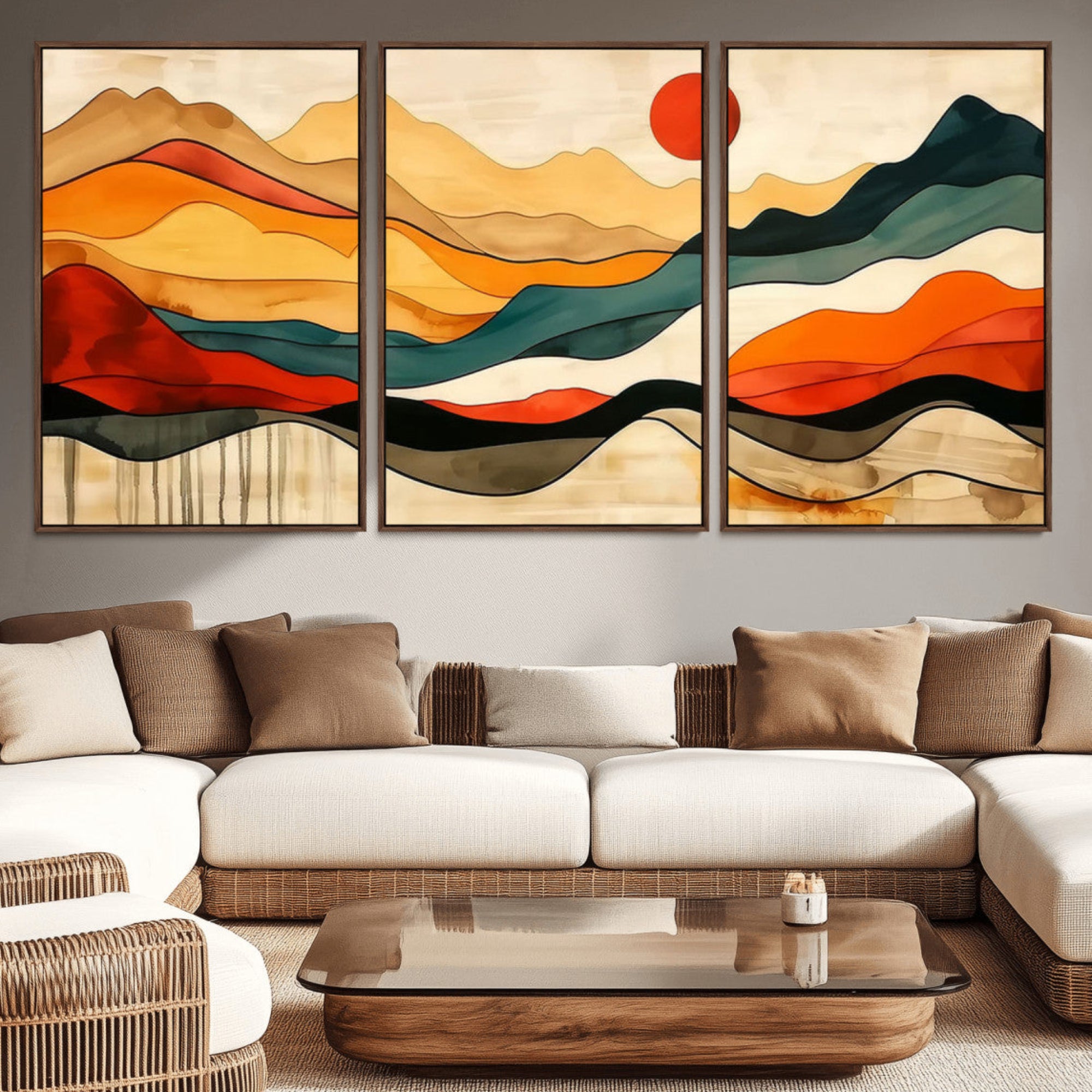 23241-MGV-CV-36X24-Mid Century Wall Art Print - Abstract Woodland Print - Modern Art Panoramic Mountain Wall Art