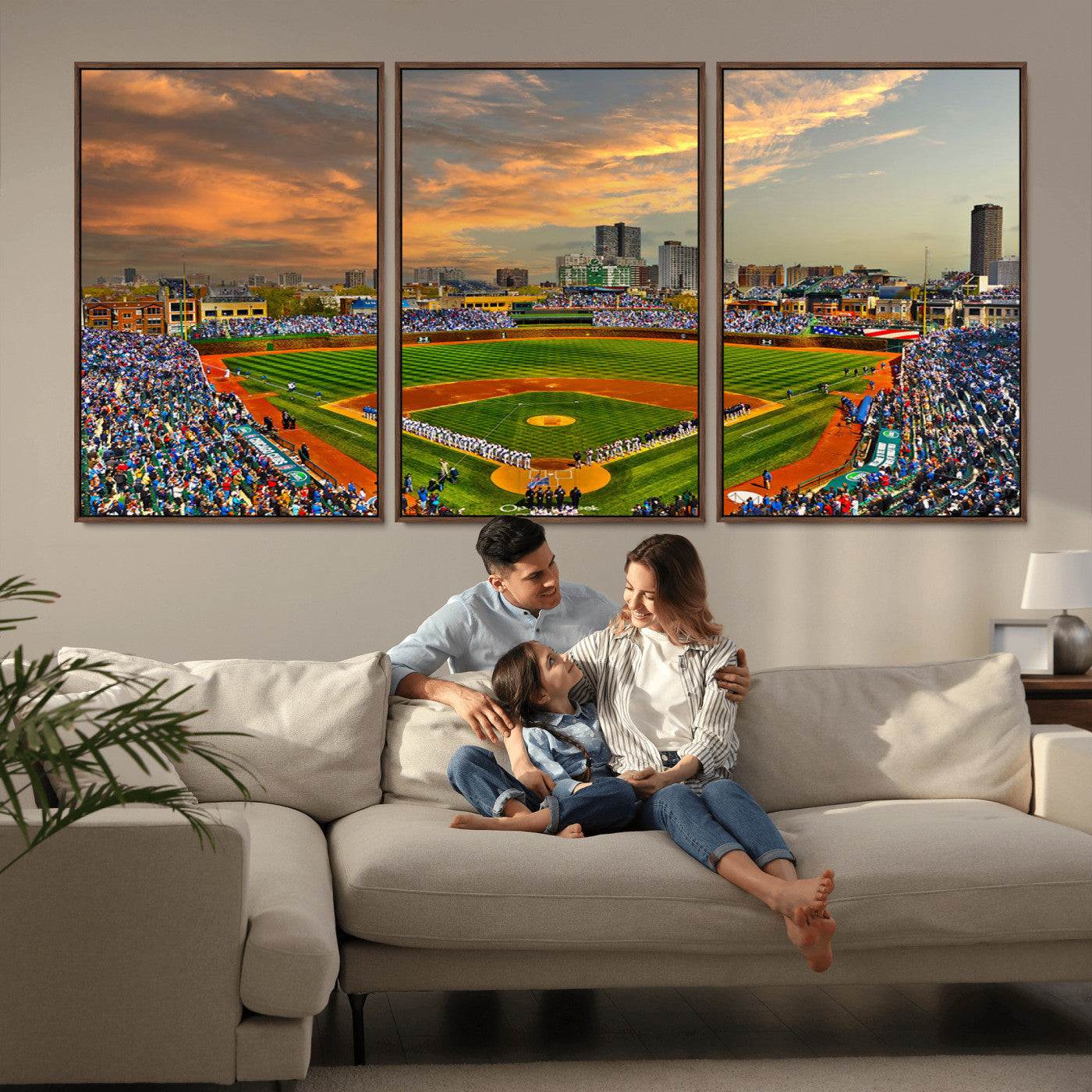 MGV-FC-60X30-3P - Chicago Wrigley Field Canvas Wall Art - Iconic Baseball Stadium Art Print - Wrigley Field Chicago