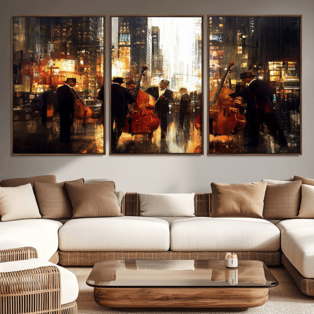 Abstract Jazz Wall Art Canvas Print | Colorful Musical Instrument Scene