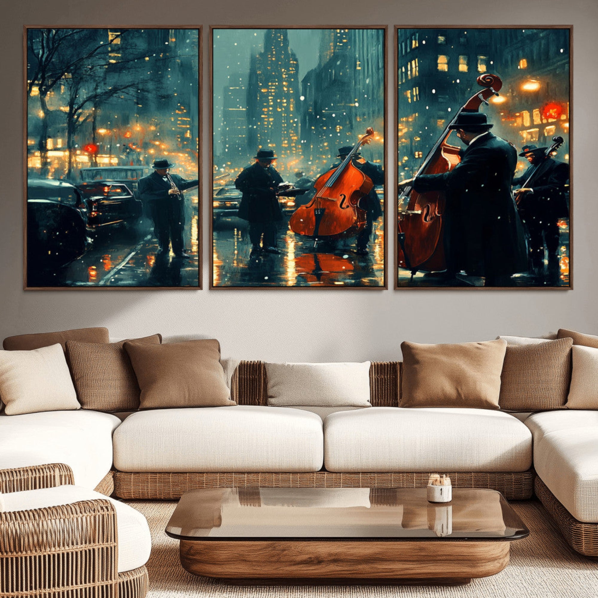 53391-MGV-CV-36X24-African American Jazz Art Print - Framed Abstract Music Canvas - Colorful Instrument Poster for