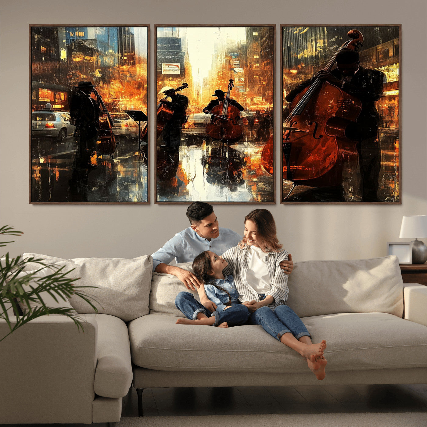 MGV-FC-60X30-3P - African American Abstract Jazz Wall Art - Framed Abstract Music Canvas - Colorful Instrument Canvsa