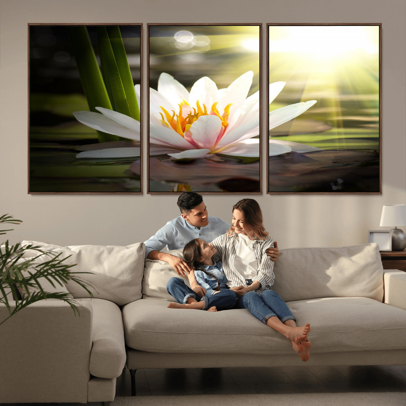 MGV-FC-60X30-3P - Lotus Flower Wall Art Canvas Print, Water Lily Large Wall Art Canvas Print