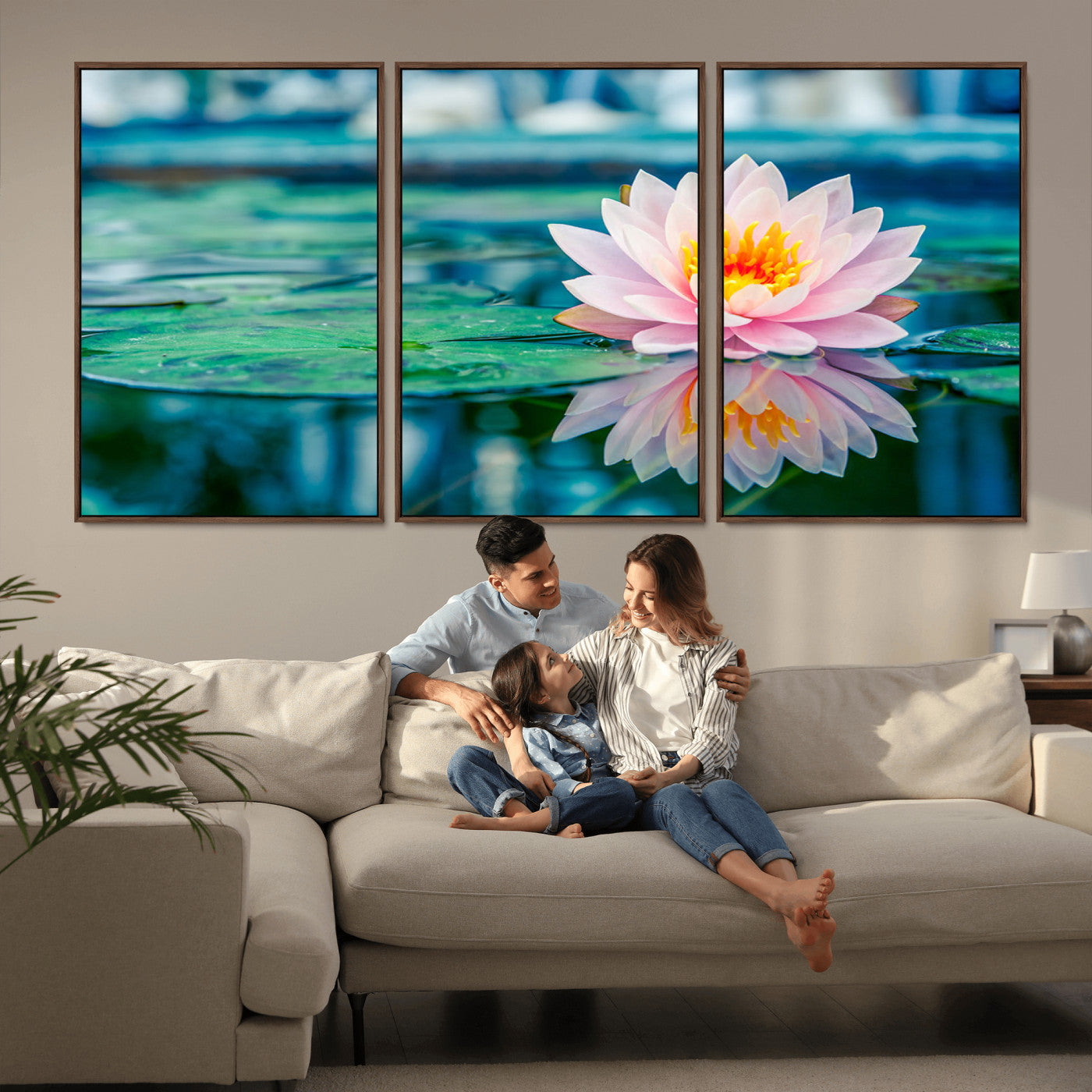 MGV-FC-60X30-3P - Lotus Flower Wall Art Canvas Print, Water Lily Large Wall Art Canvas Print for Yoga Room Decor,