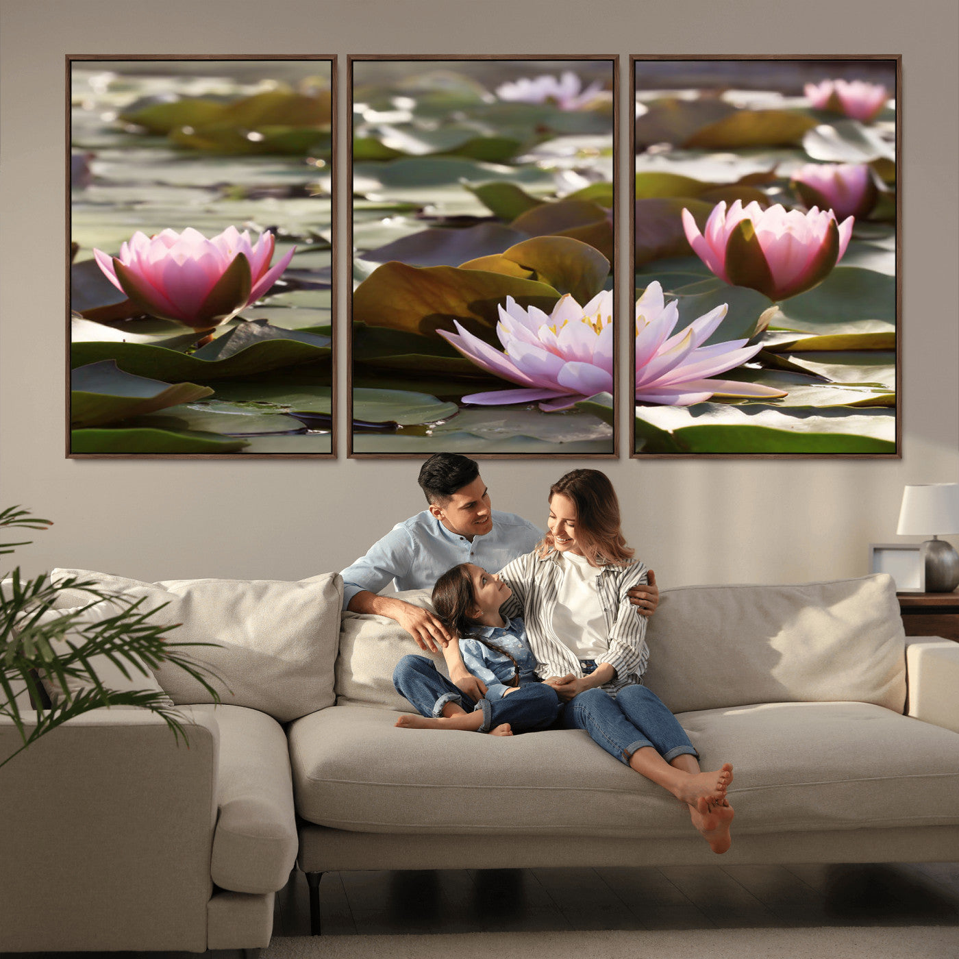 MGV-FC-60X30-3P - Lotus Flower Wall Art Canvas Print, Water Lily Large Wall Art Canvas Print for Yoga Room Decor,