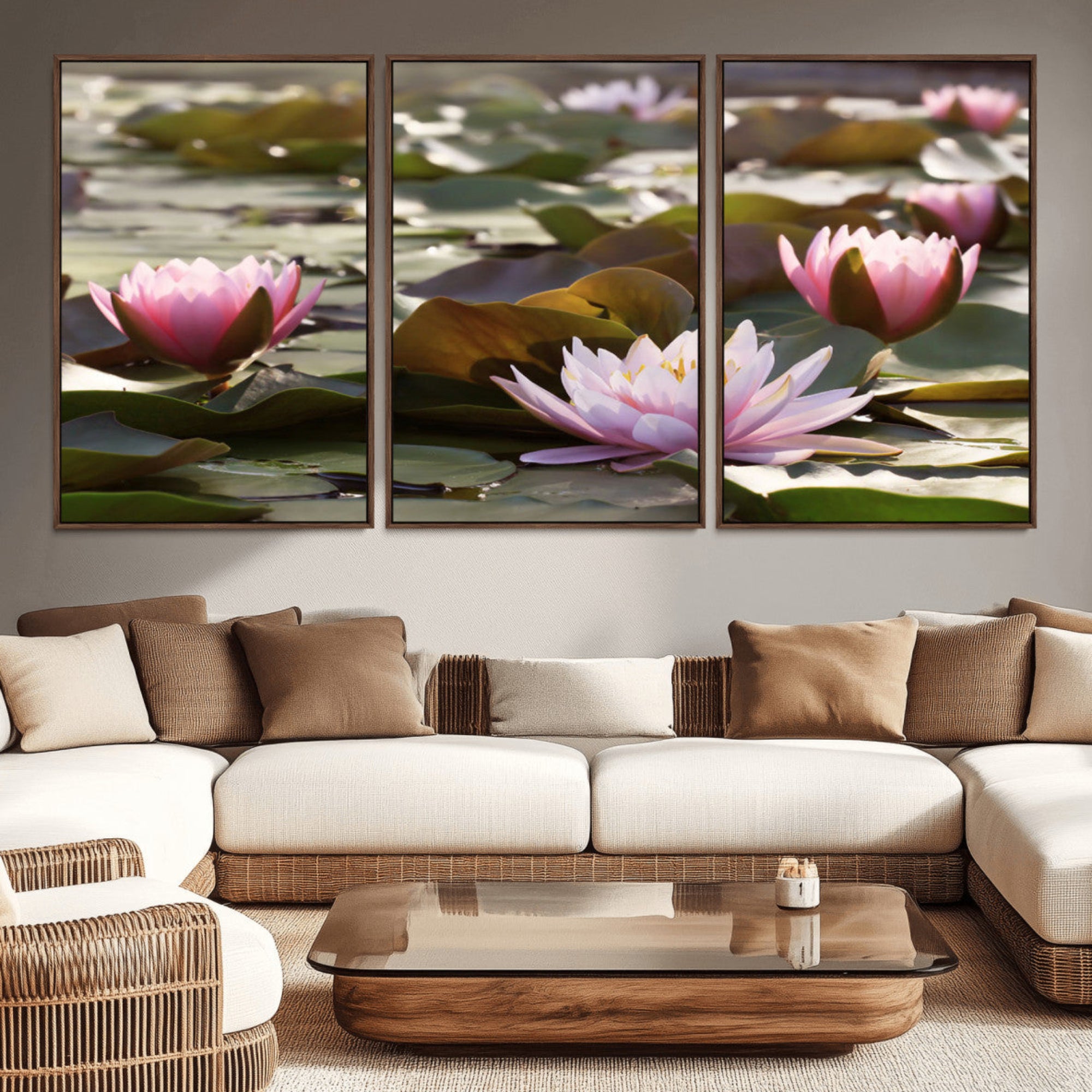 -Lotus Flower Wall Art Canvas Print, Water Lily Large Wall Art Canvas Print for Yoga Room Decor,