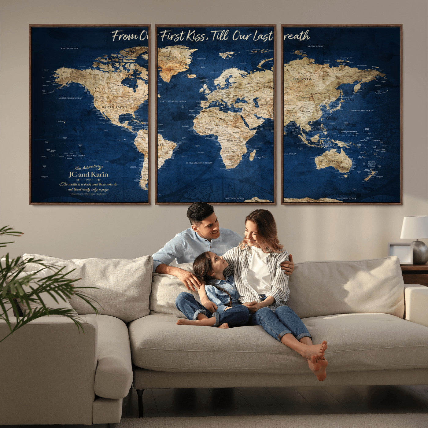 MGV-FC-60X30-3P - Push Pin World Map Canvas Print – Framed Wall Art for Couples to Track Their Travels – Anniversary