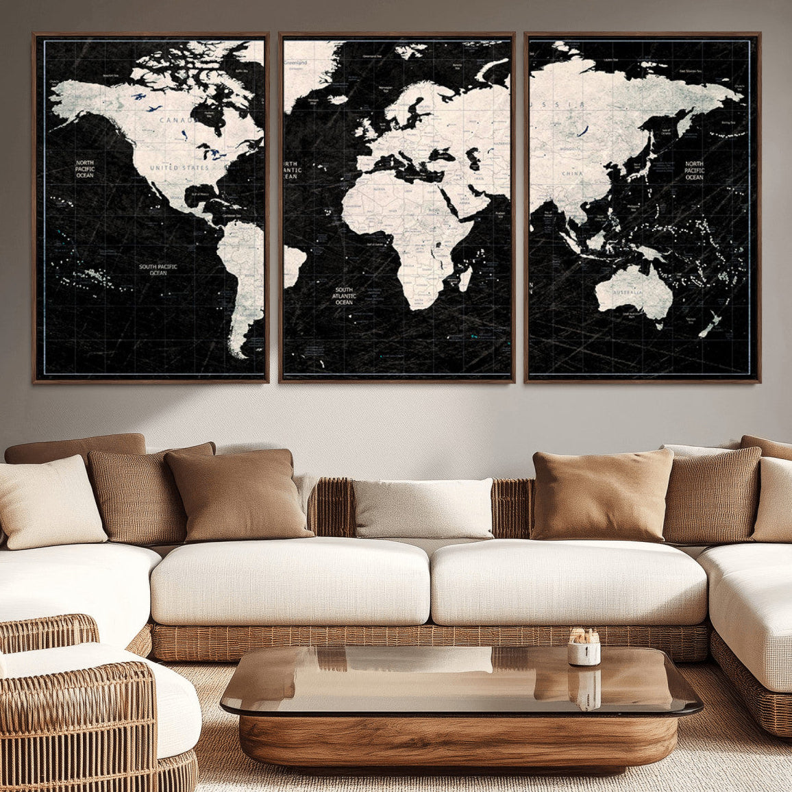 N50Black-MGV-CV-36X24-Push Pin World Map Canvas Print – Framed Travel Map Wall Art for Couples, Anniversary Gift, Track Adventures at Home or Office Decor