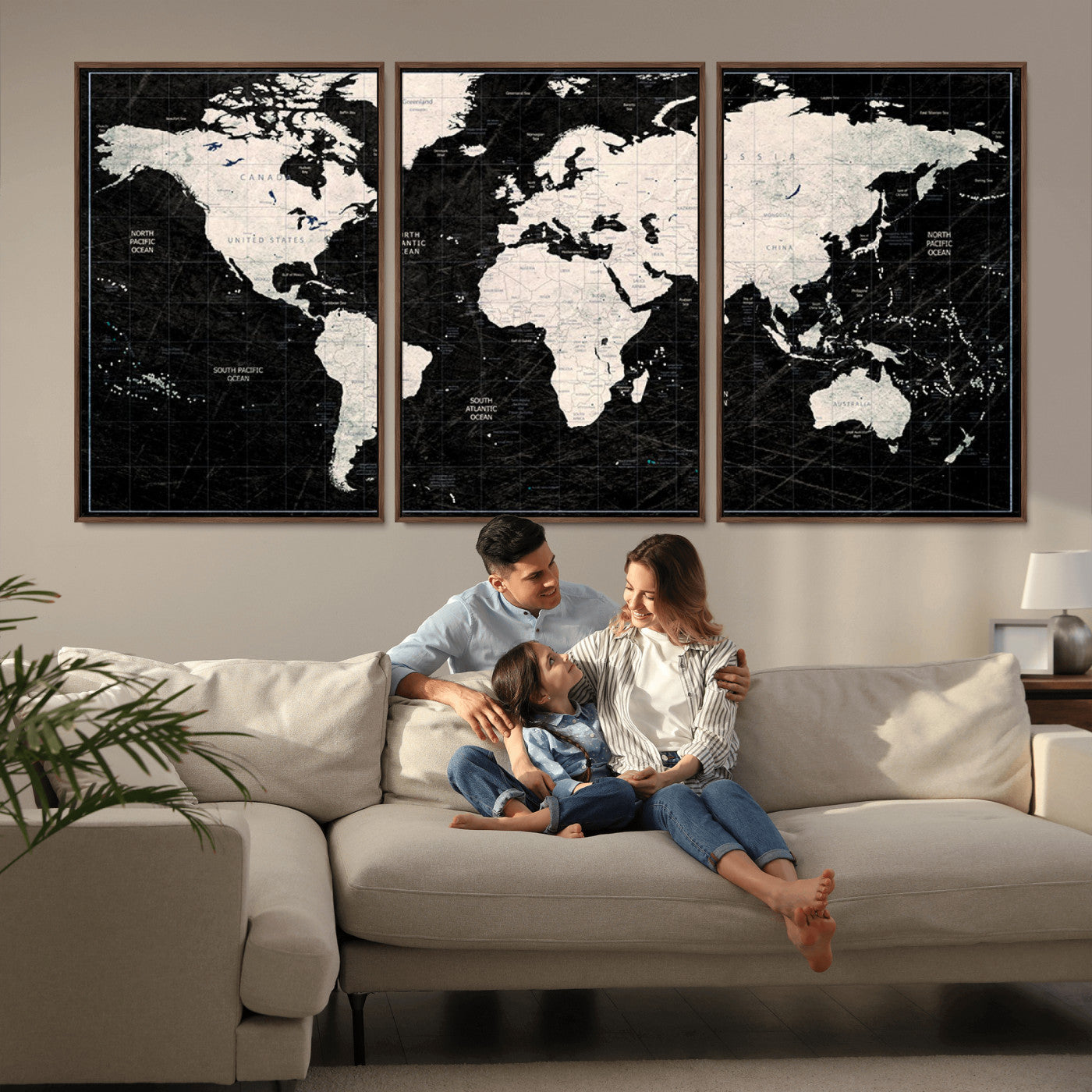 MGV-FC-60X30-3P - Push Pin World Map Canvas Print – Framed Wall Art for Couples to Track Their Travels – Anniversary