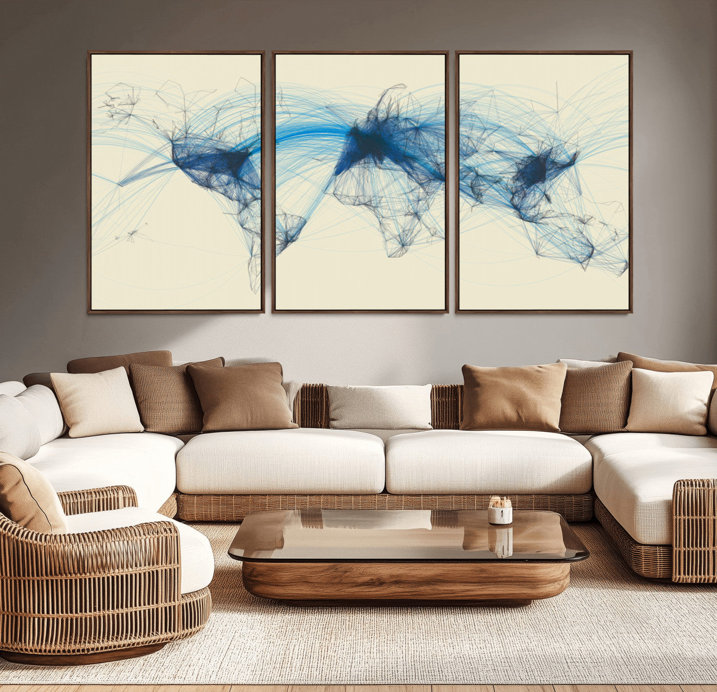 MGV-FC-60X30-3P - Flight Routes Map art Air Traffic Avi World Map with Blue Connections Canvas Wall Art – Modern