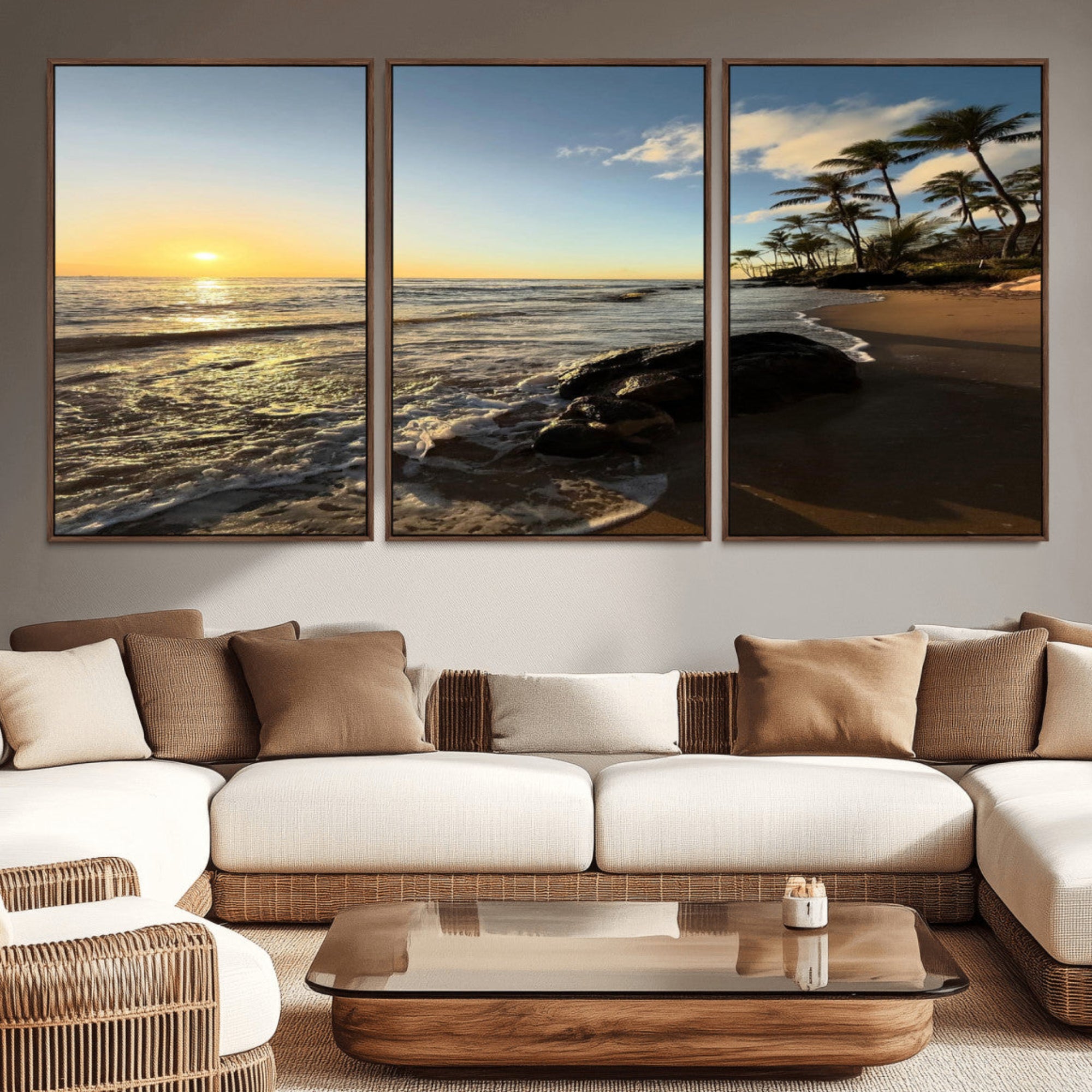 Nadir2-MGV-CV-36X24-Tropical Beach Wall Art - Stunning Ocean Sunset Canvas Print with Palm Tree Design for Relaxing and
