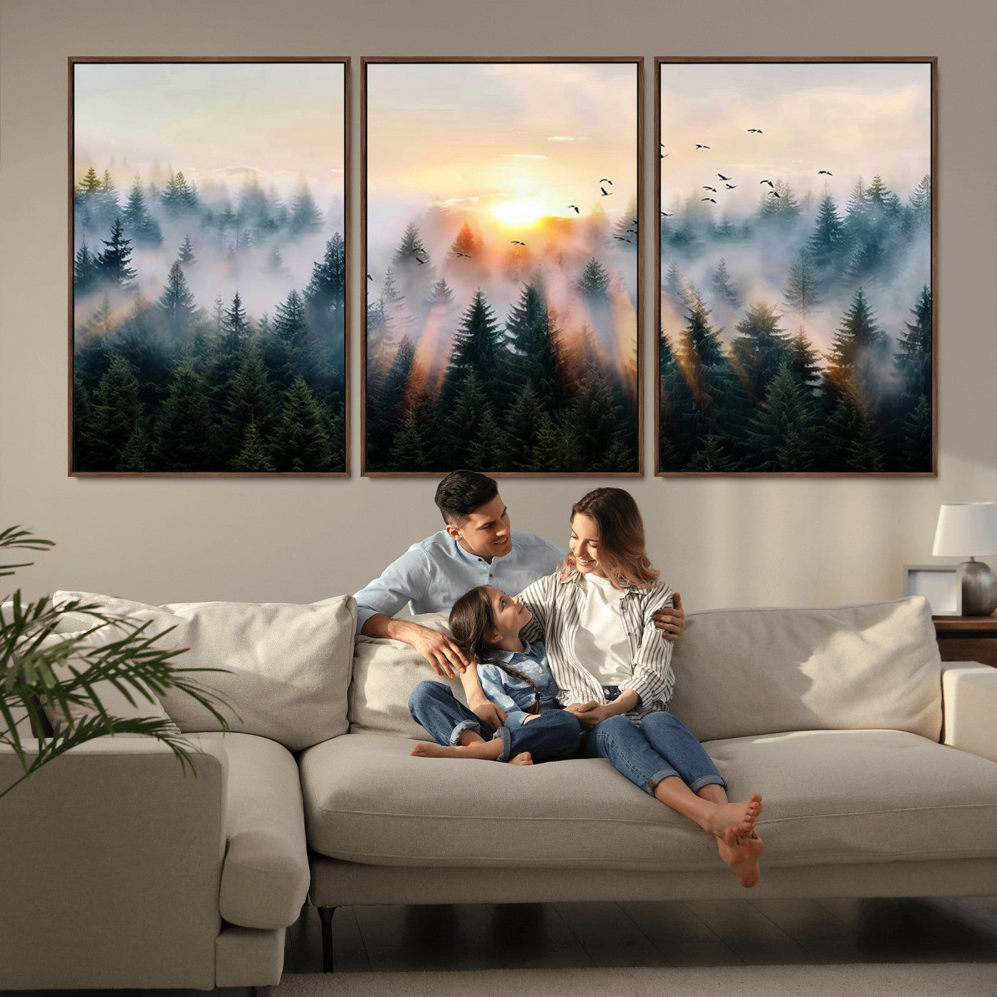 MGV-FC-60X30-3P - Abstract Forest Wall Art - Serene Nature Canvas Print with Misty Forest Design for Modern Home or
