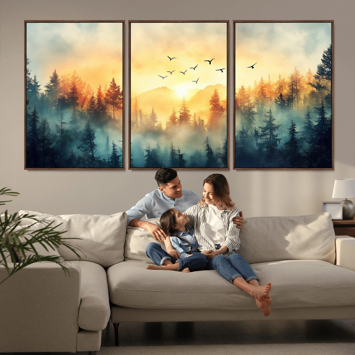 MGV-FC-60X30-3P - Abstract Forest Wall Art Print- Serene Nature Canvas Print with Misty Forest Design for Modern Home
