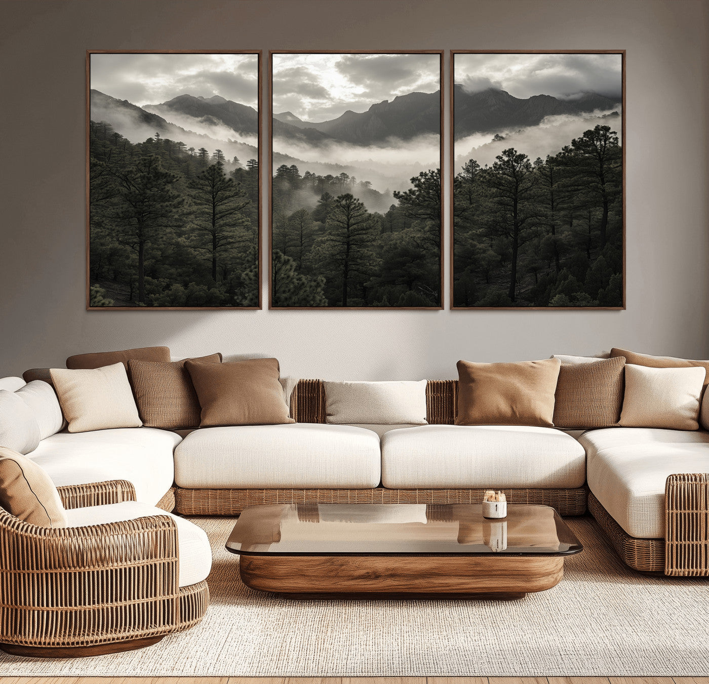 96173787-MGV-CV-36X24-Moody Forest Wall Art – Framed Mountain Fog Canvas Artwork, Misty Woodland Design, Tranquil Nature Decor for Home, Office