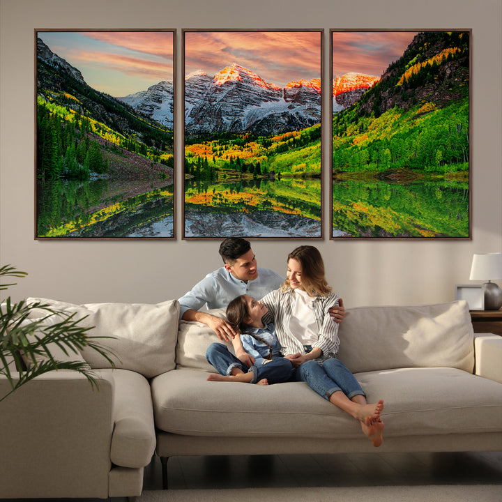 Maroon Bells Lake Wall Art Canvas Print – Majestic Colorado Mountain Landscape, Autumn Reflection, Multi-Panel Framed Artwork for Home, Office Decor