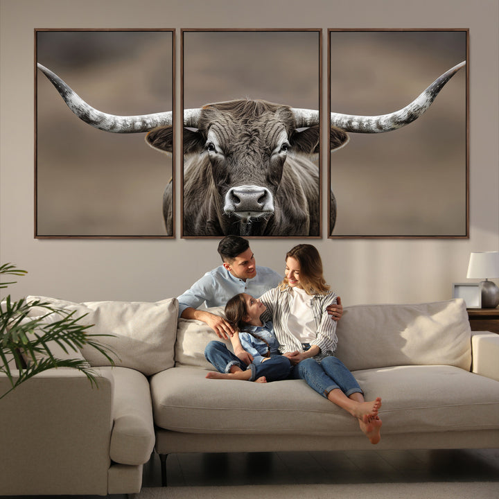 The Framed Texas Longhorn Bull Art Canvas Print adds timeless elegance to the serene setting.