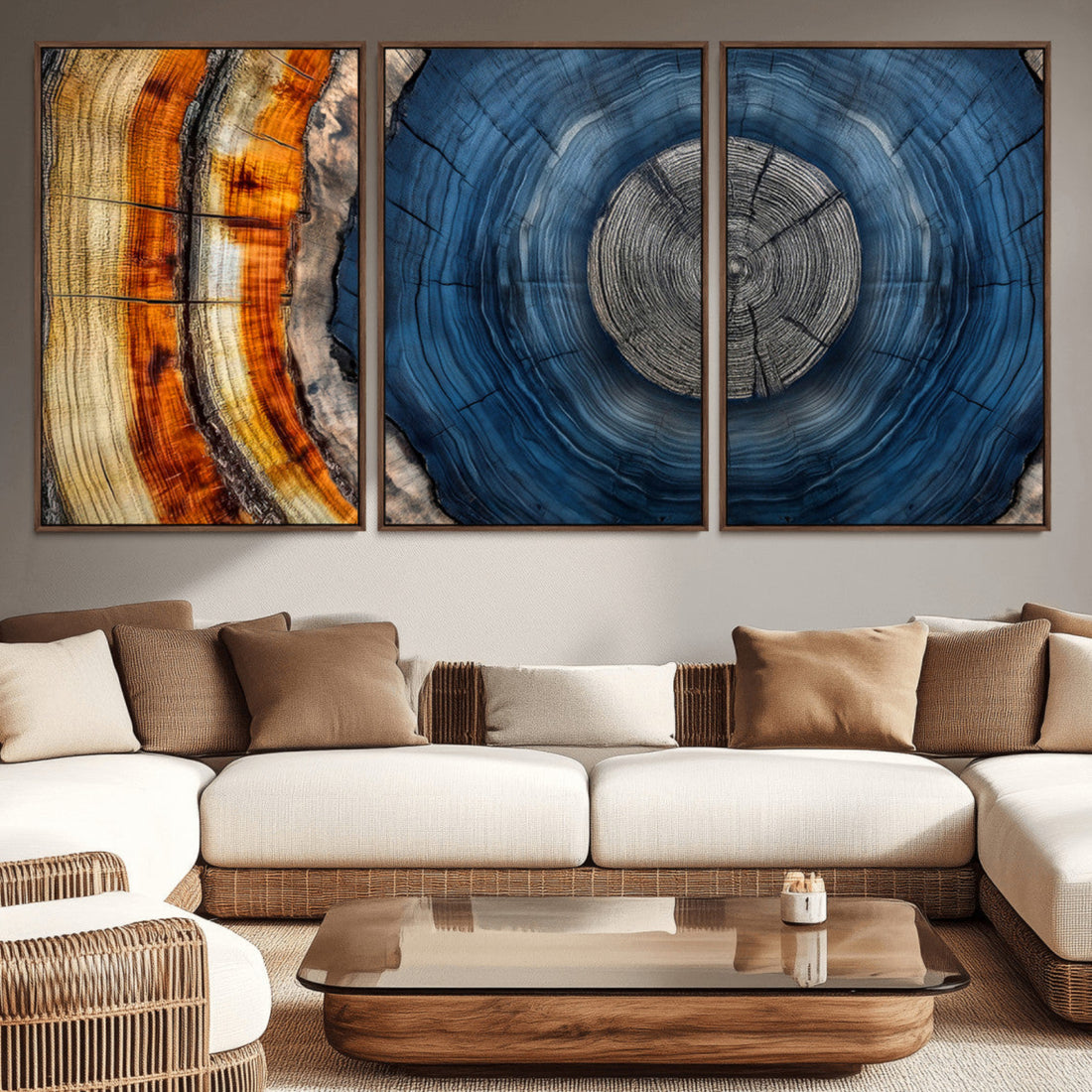 Abstract Tree Rings Wall Art Canvas Print, Modern Wood Grain Nature Decor for Farmhouse Walls