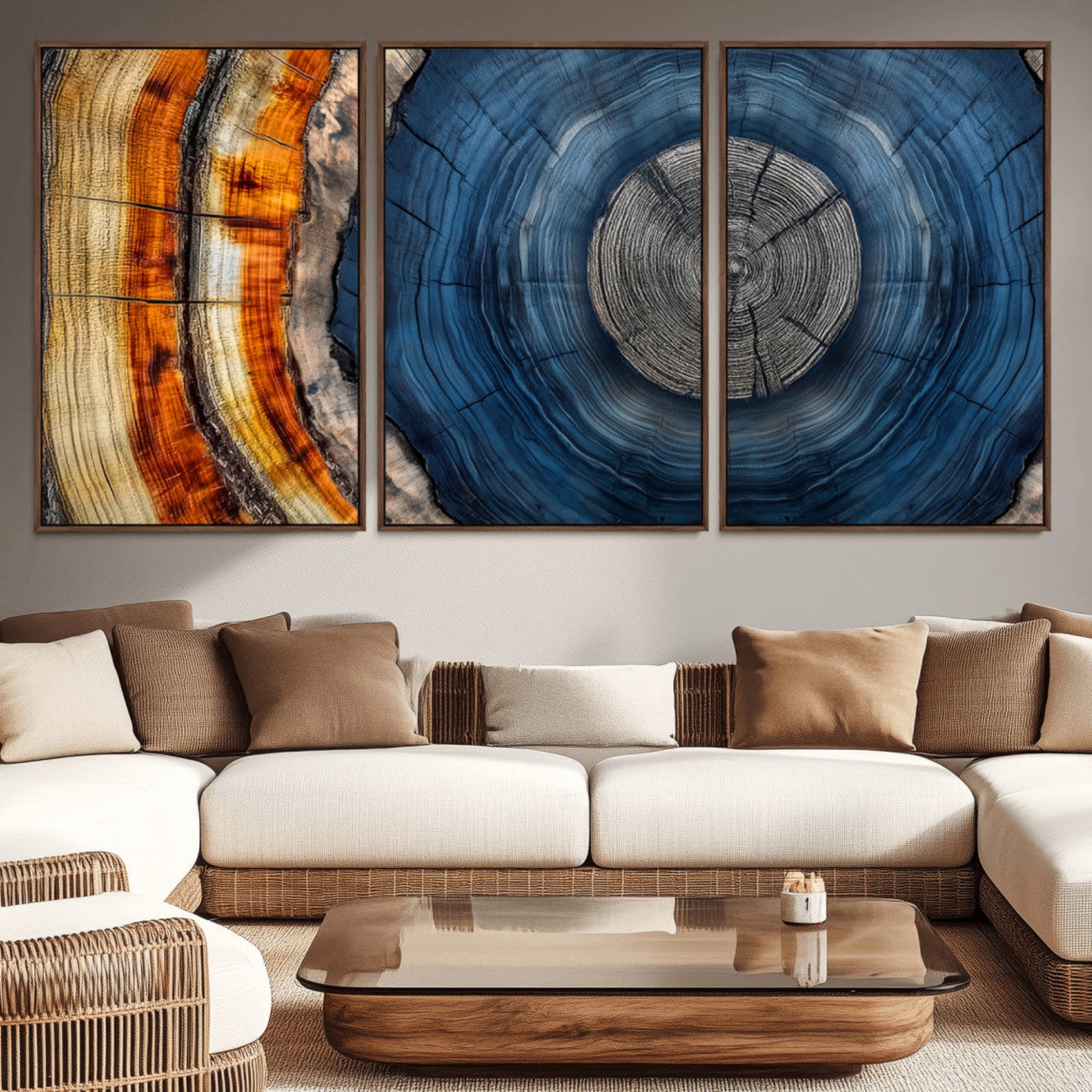79754215-MGV-CV-36X24-Abstract Tree Rings Wall Art Canvas Print - Wood Grain Rings Artwork Print - Nature Woodland Modern