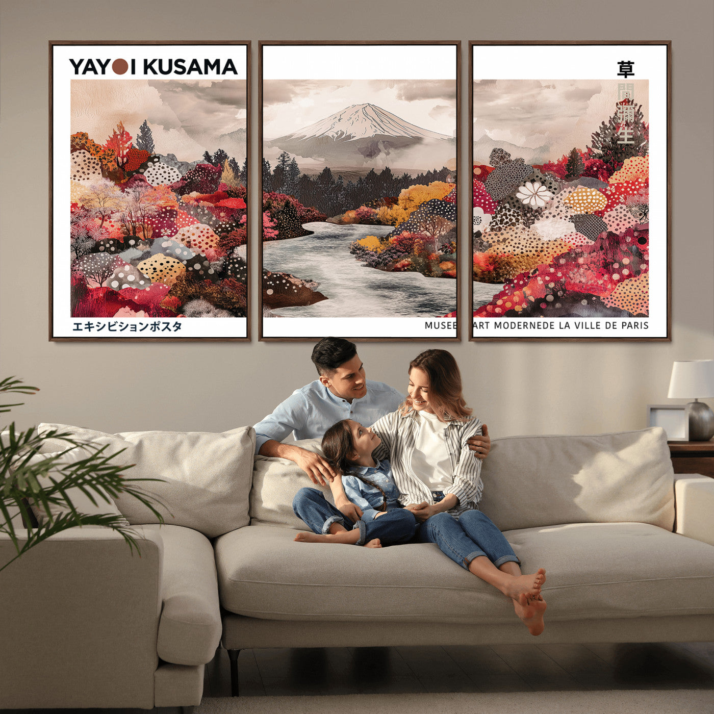 MGV-FC-60X30-3P - Yayoi Kusama Wall Art Canvas Print, Framed Large Abstract Art Picture Print, Kusama Polka Dot Perfect Minimalist Decor Artwork