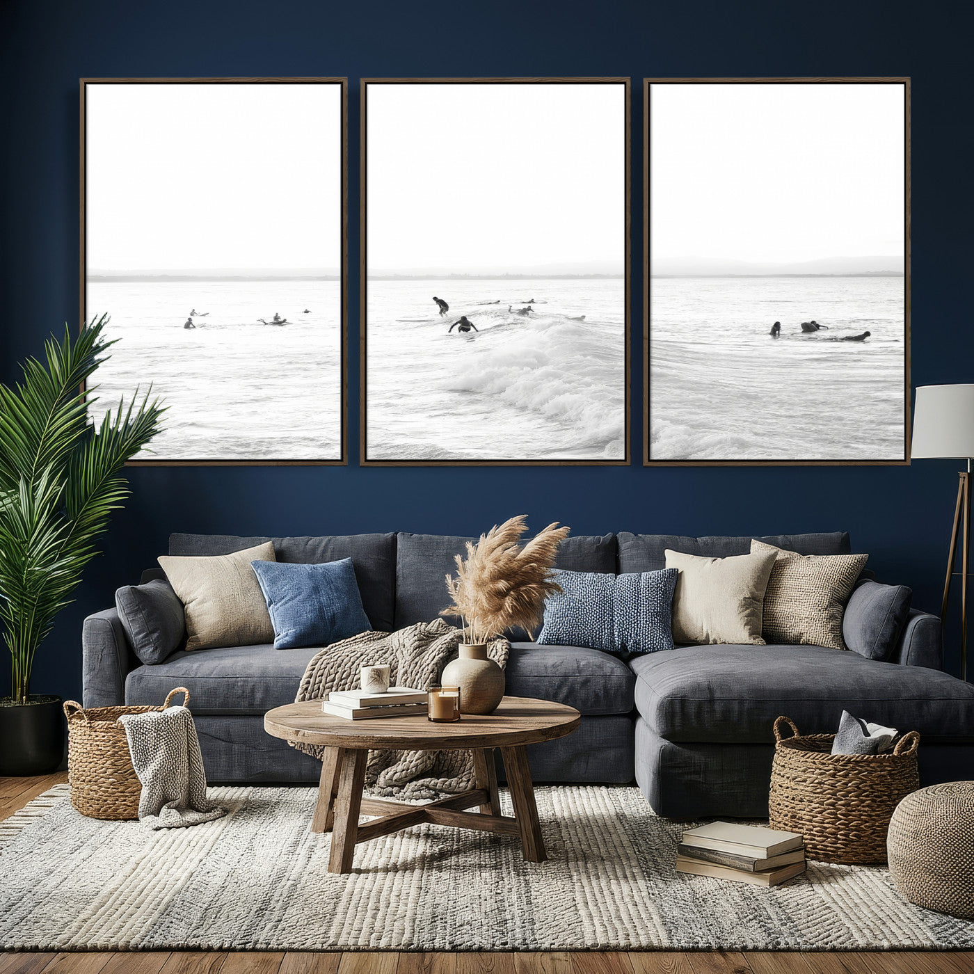 33449548-MGV-CV-36X24 - Surf Crowd Motion Wall Art – Active Surfers & Ocean Waves Canvas Print, Dynamic Water and Coastal Horizon for Living Room or Sea Adventure Decor