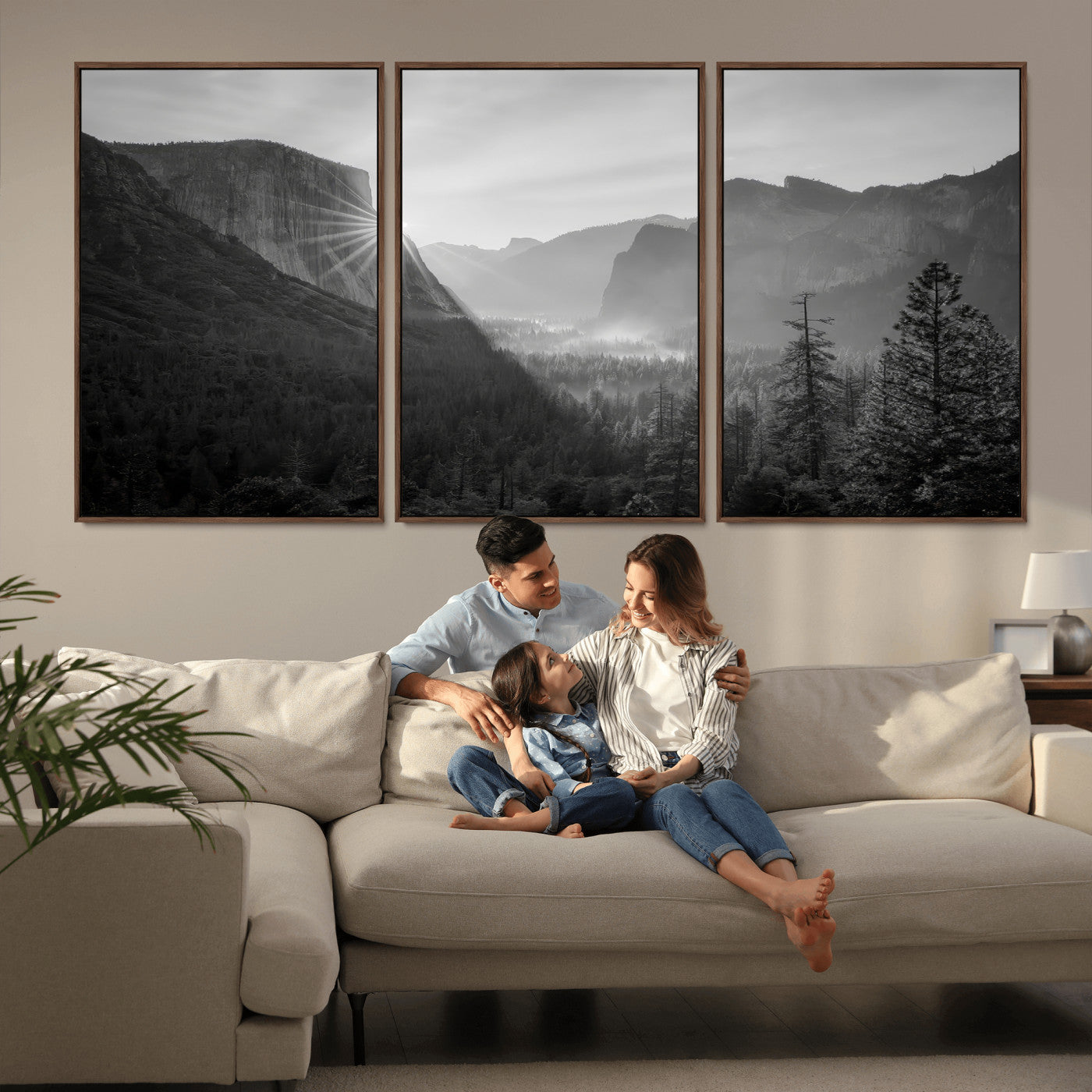 MGV-FC-60X30-3P - Yosemite Valley Wall Art Canvas Print, Framed El Capitan Sunrise Art Picture Print, Misty Mountain Perfect Modern Rustic Decor Artwork