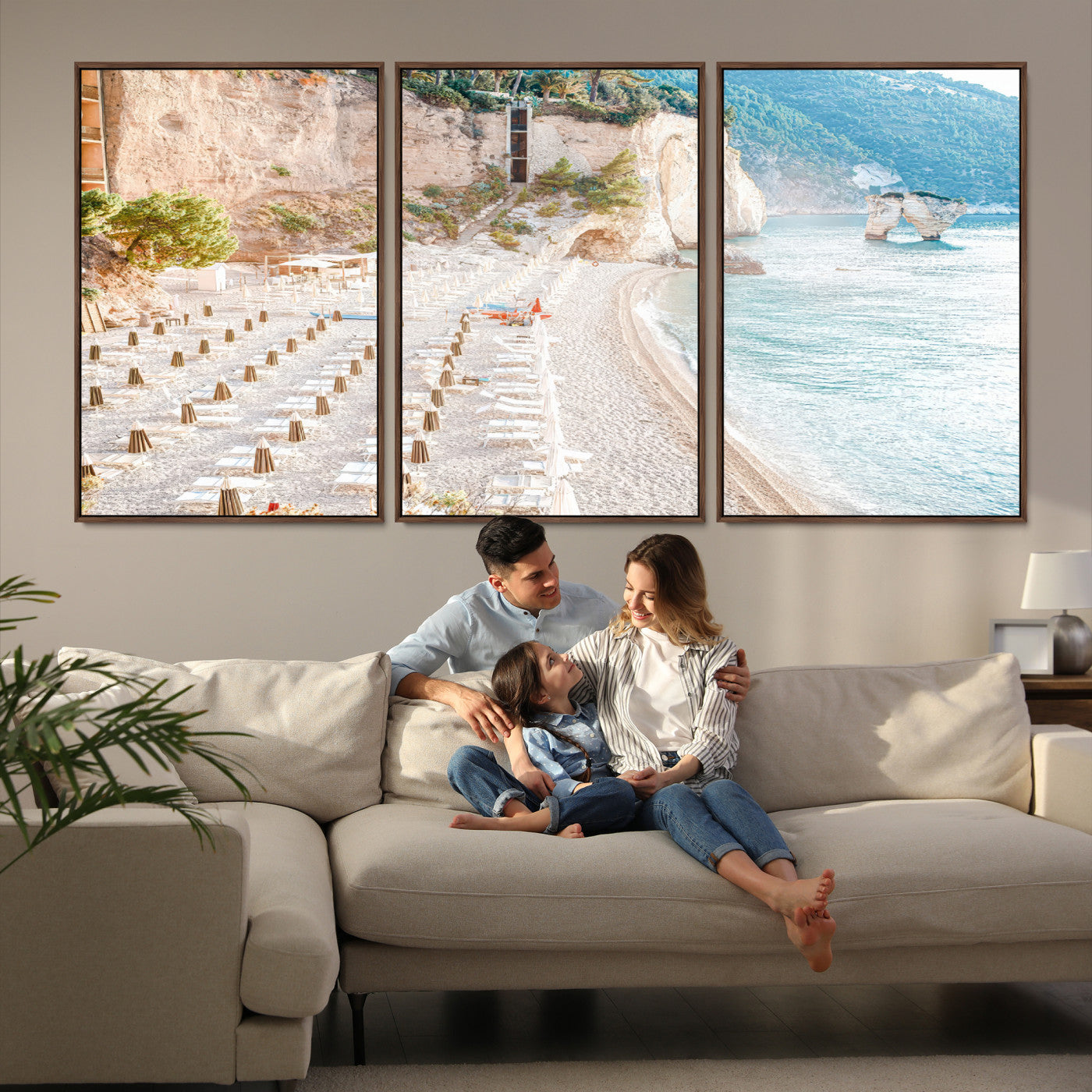 84816639-MGV-FC-60X30-3P-Beach Wall Art Canvas Print, Framed Coastal Art Picture Print, Summer Shore Perfect Coastal Decor