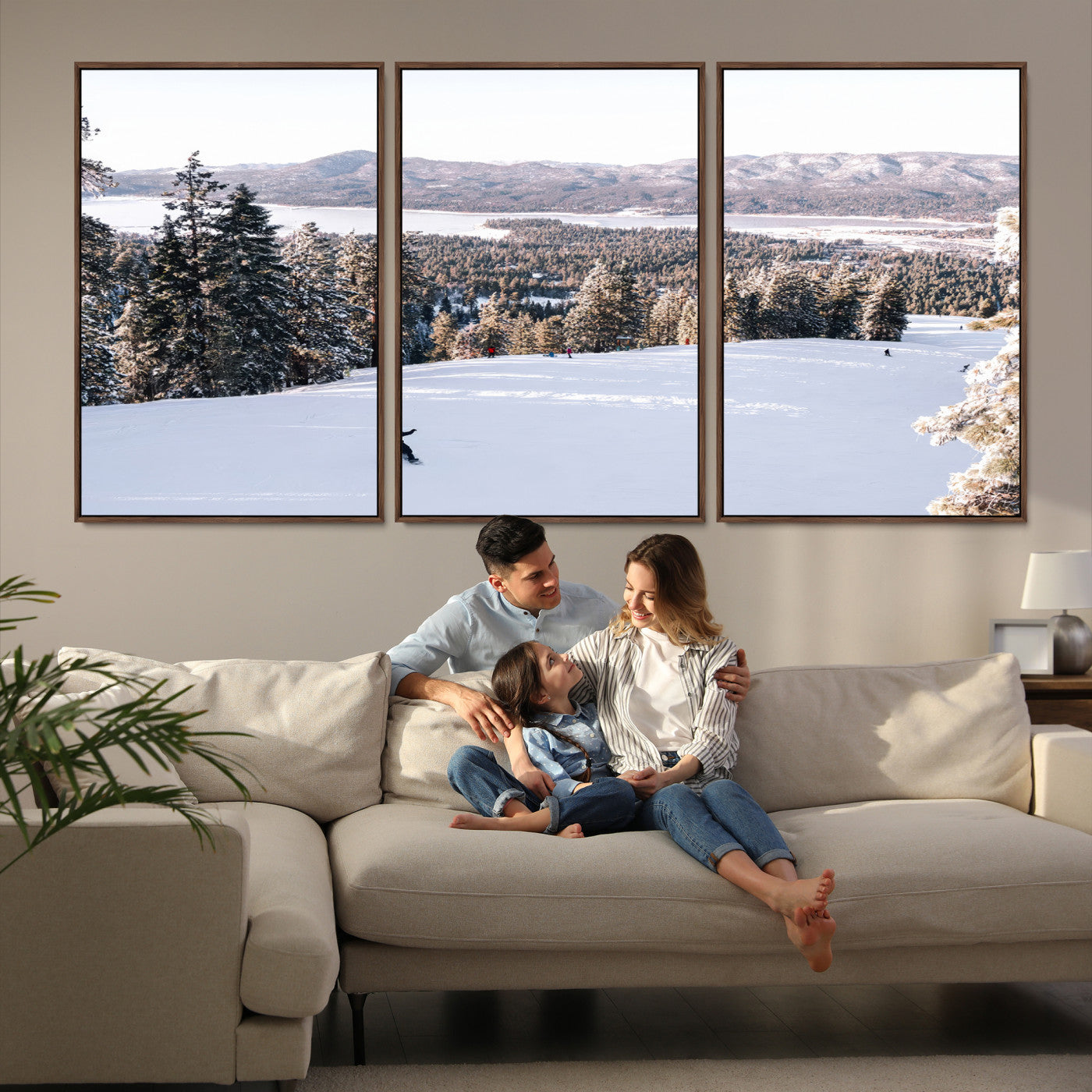 79857868-MGV-FC-60X30-3P-Snowy Mountain Wall Art Canvas Print, Framed Ski Slope Art Picture Print, Winter Forest Perfect Rustic Decor, Framed Ski Slope Canvas